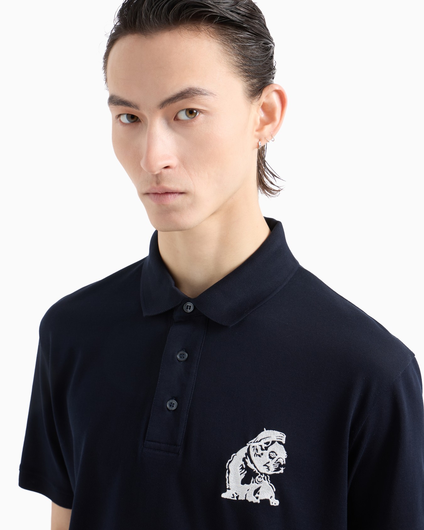 Mercerised piqué polo shirt with French bulldog embroidery Slide 4