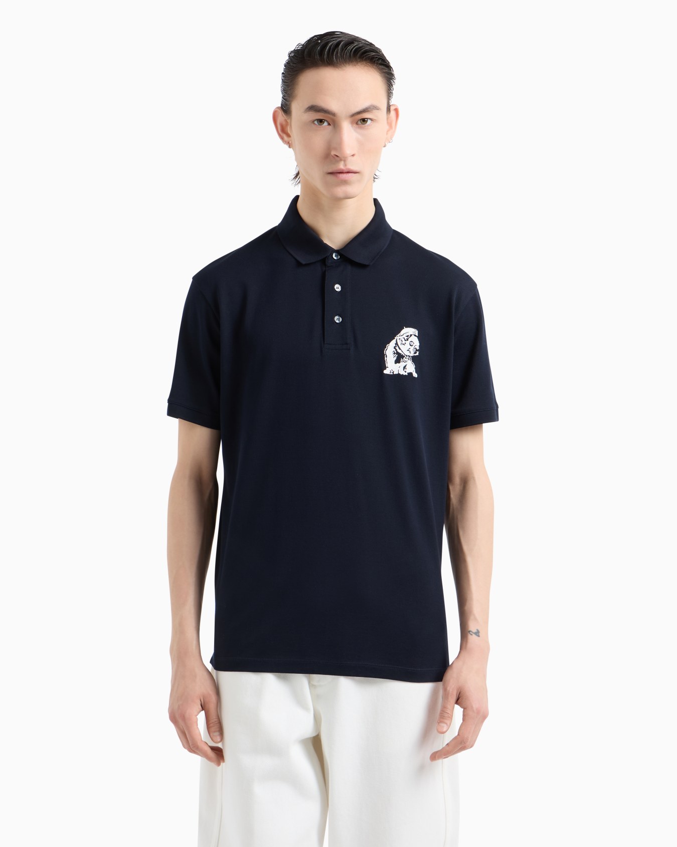 Mercerised piqué polo shirt with French bulldog embroidery Slide 1