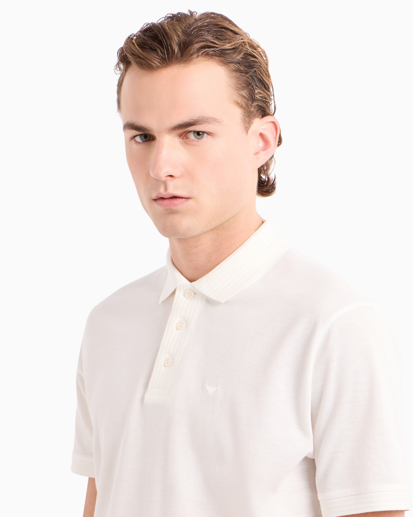 Mercerised piqué polo shirt with ribbed details Slide 4