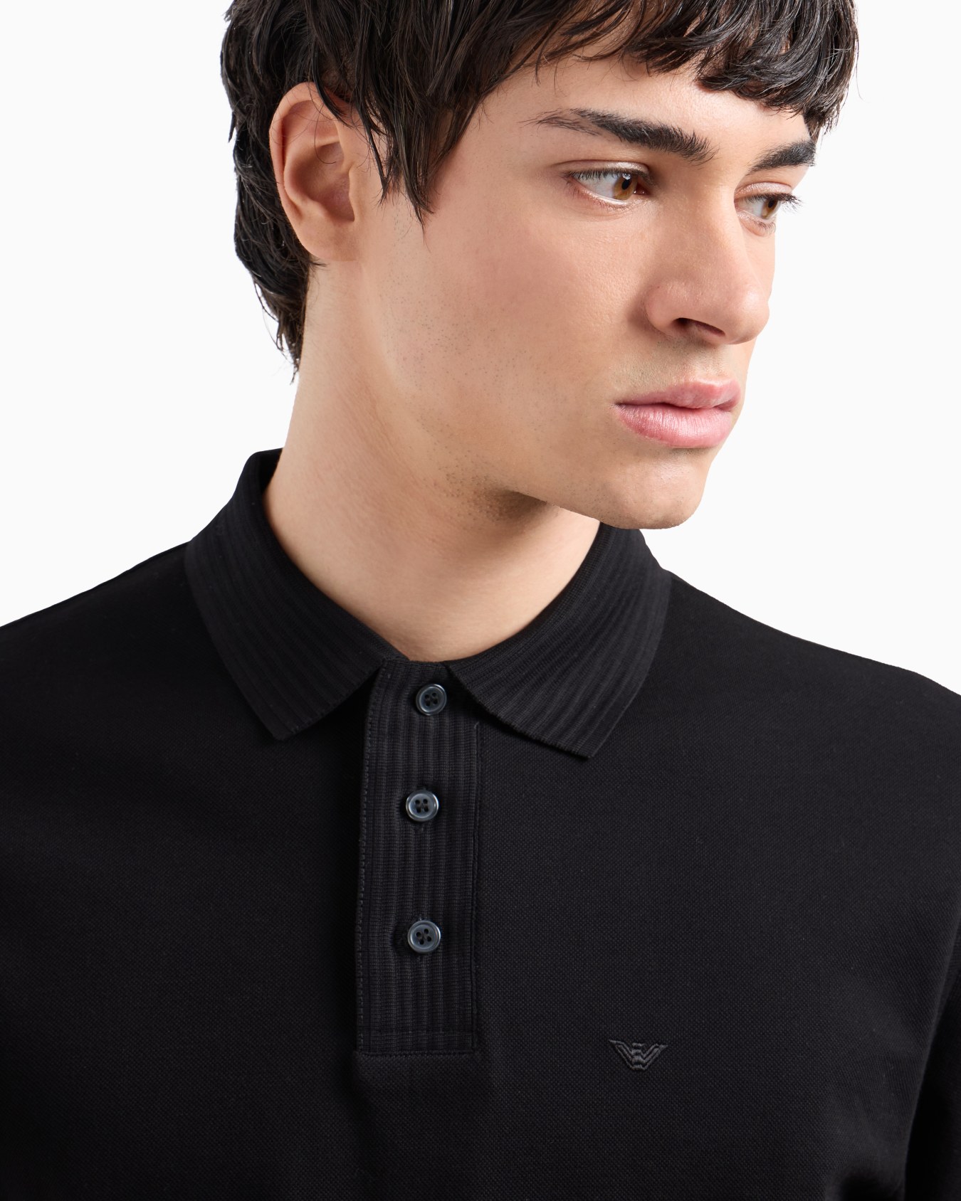 Mercerised piqué polo shirt with ribbed details Slide 5
