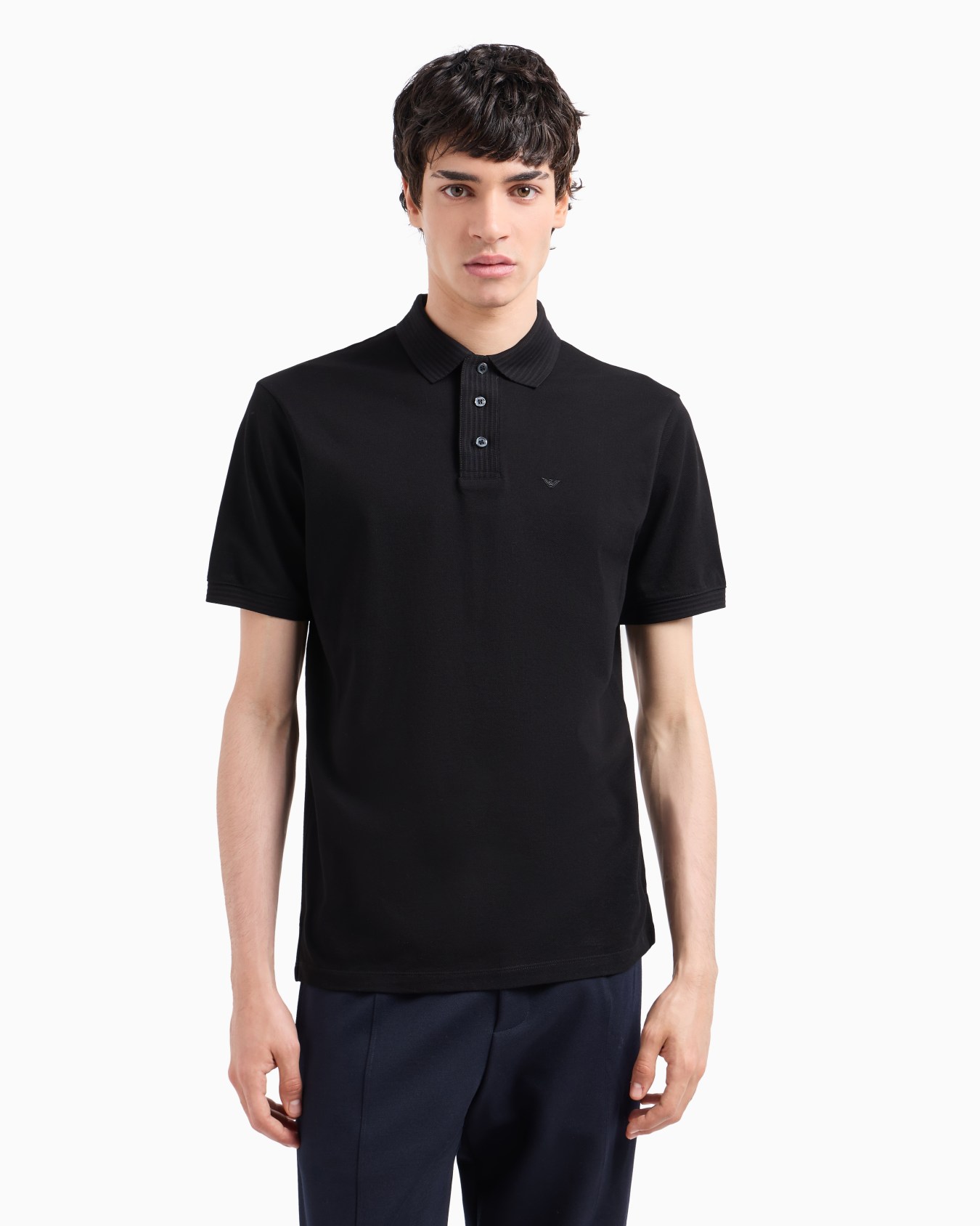 Mercerised piqué polo shirt with ribbed details Slide 2