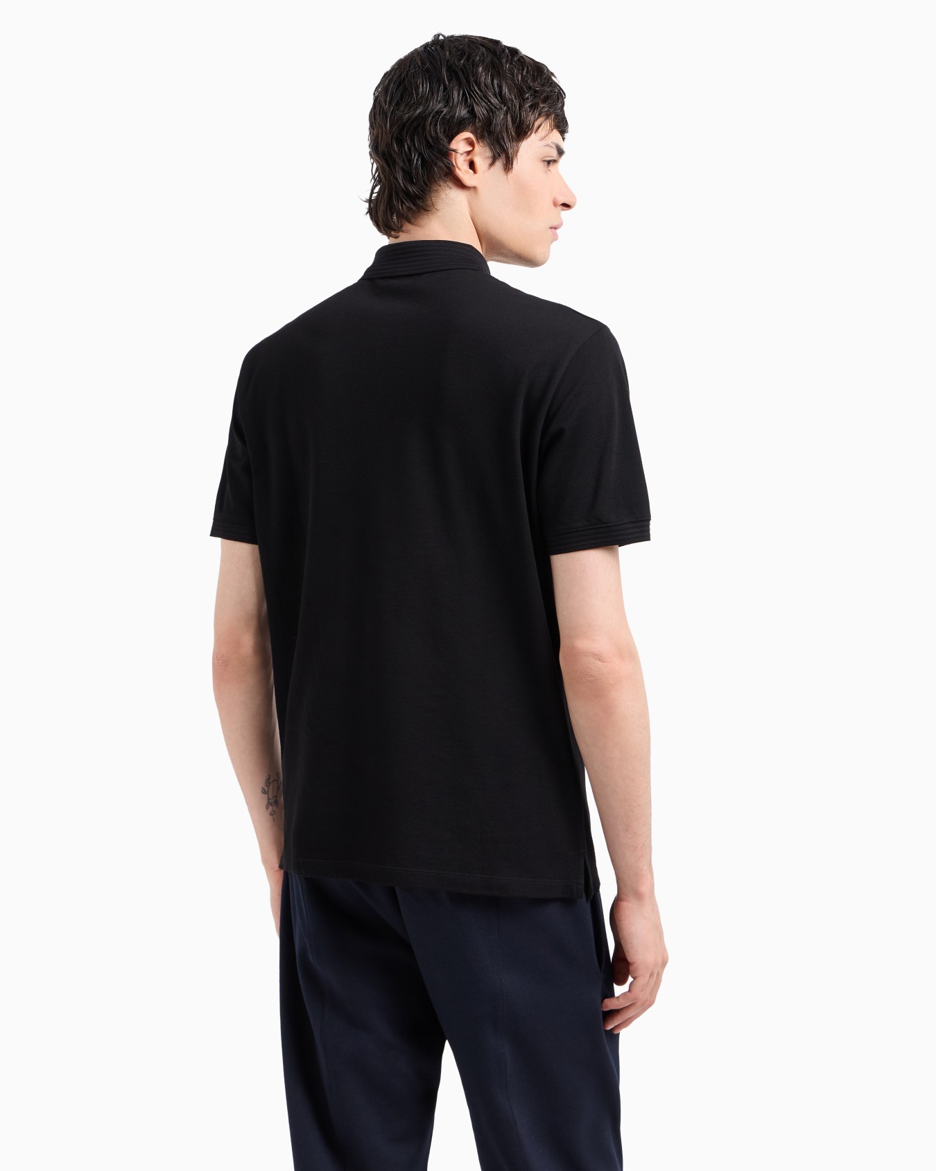 Mercerised piqué polo shirt with ribbed details Slide 3