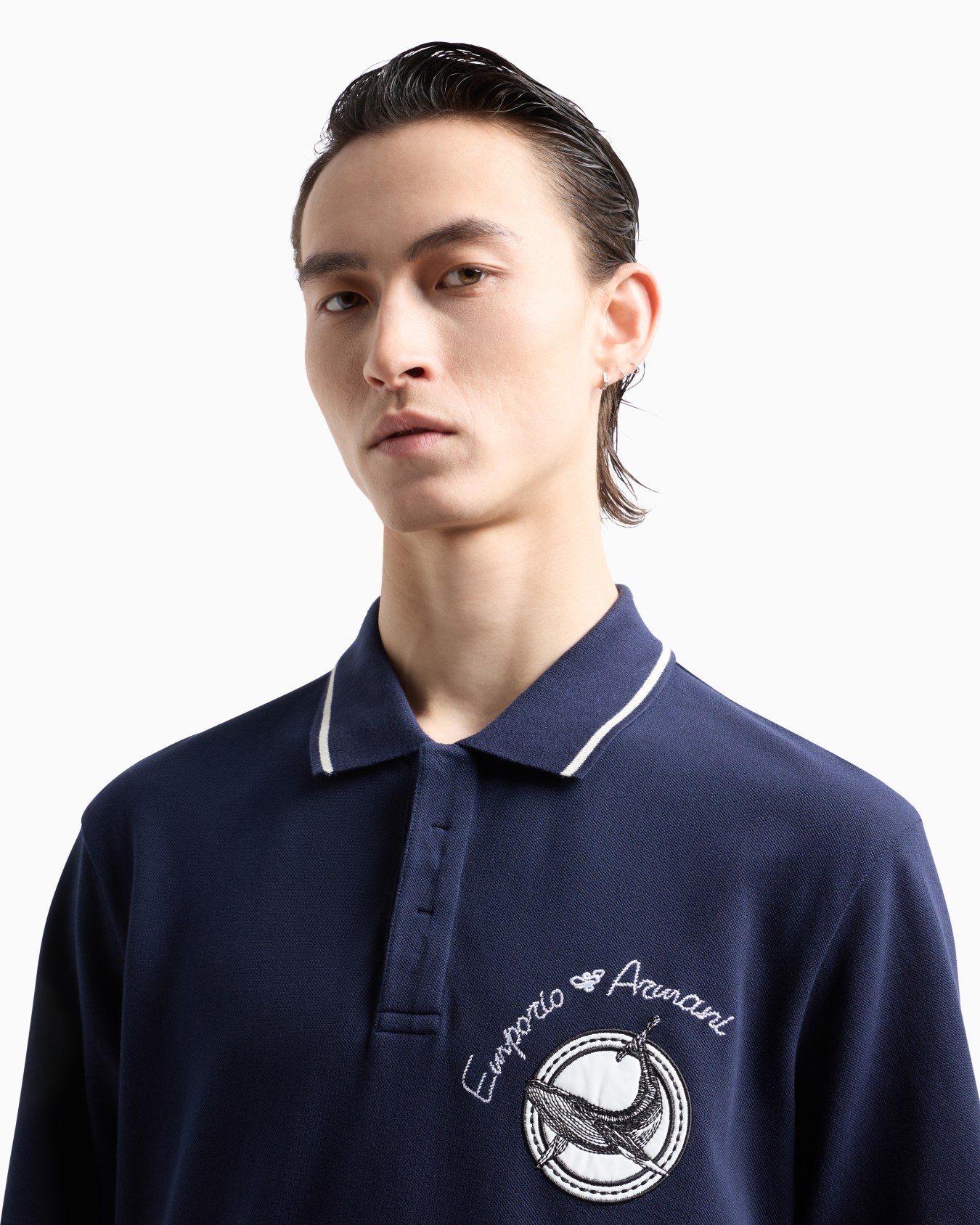Piqué polo shirt with logo embroidery and maritime patch Slide 4