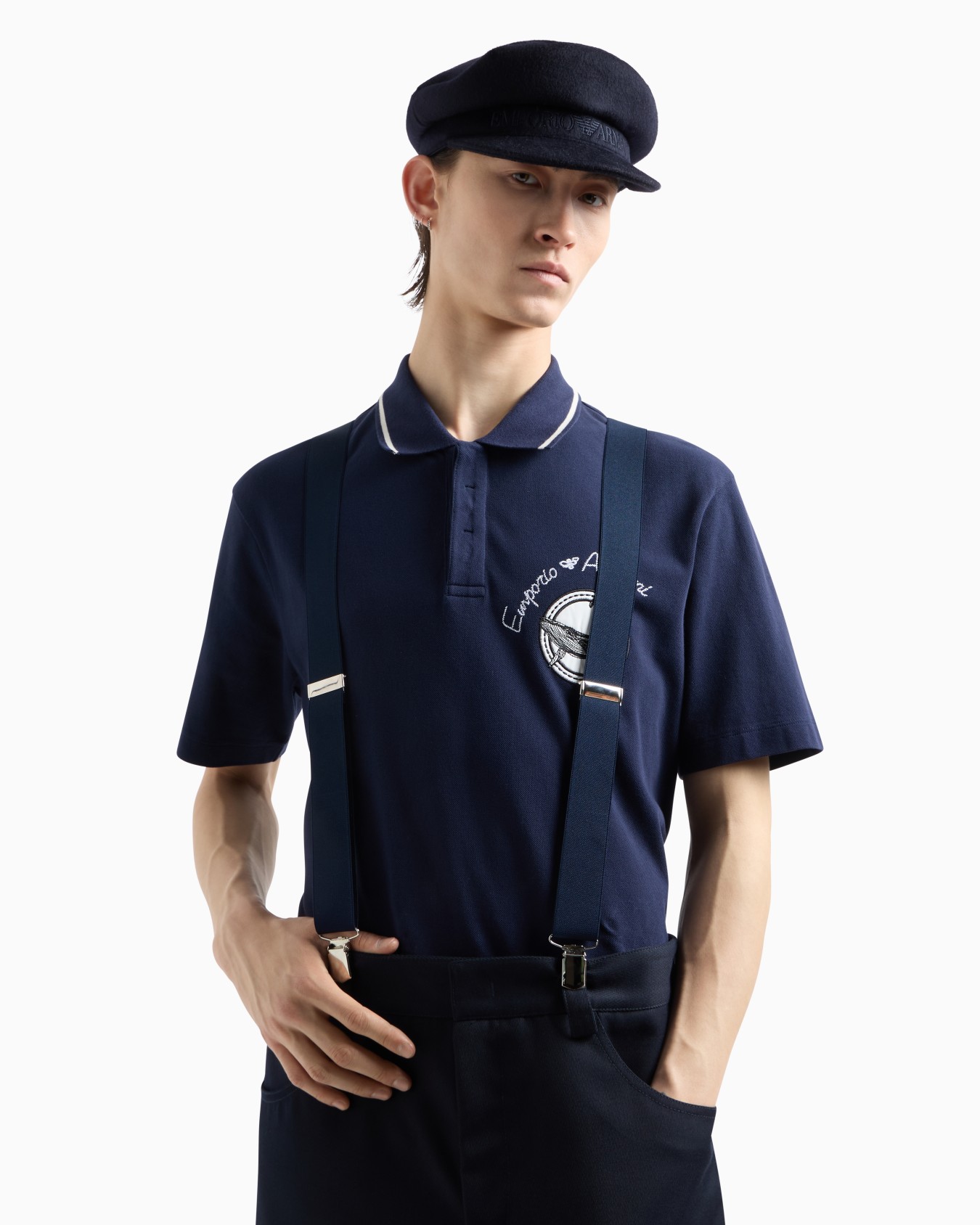 Piqué polo shirt with logo embroidery and maritime patch Slide 5
