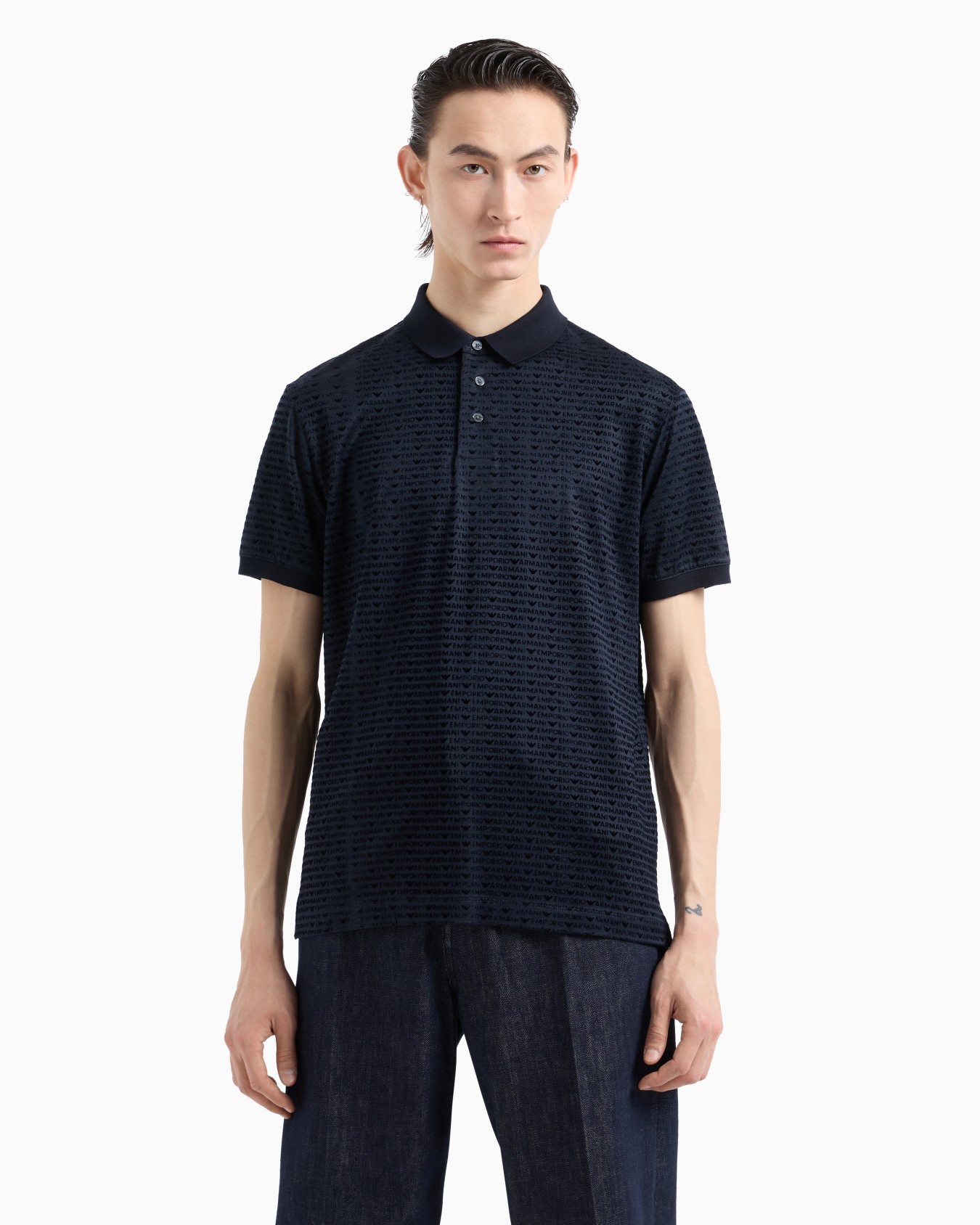  Lyocell-blend jersey polo shirt with flocked lettering all over Diapositiva 1