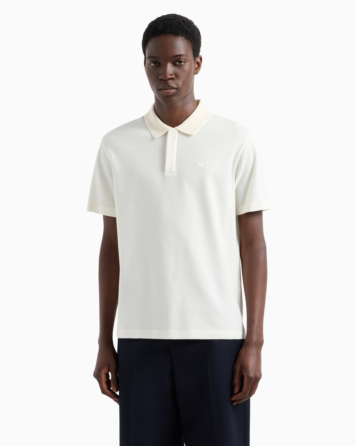 Jacquard jersey polo shirt with embossed motif Slide 1
