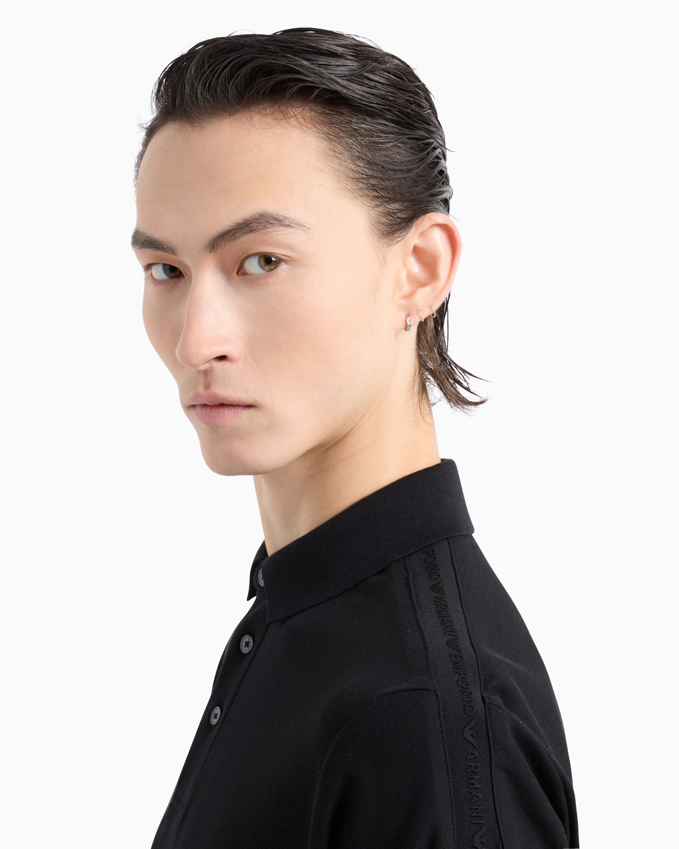 Jersey polo shirt with embossed logo tape Slide 4