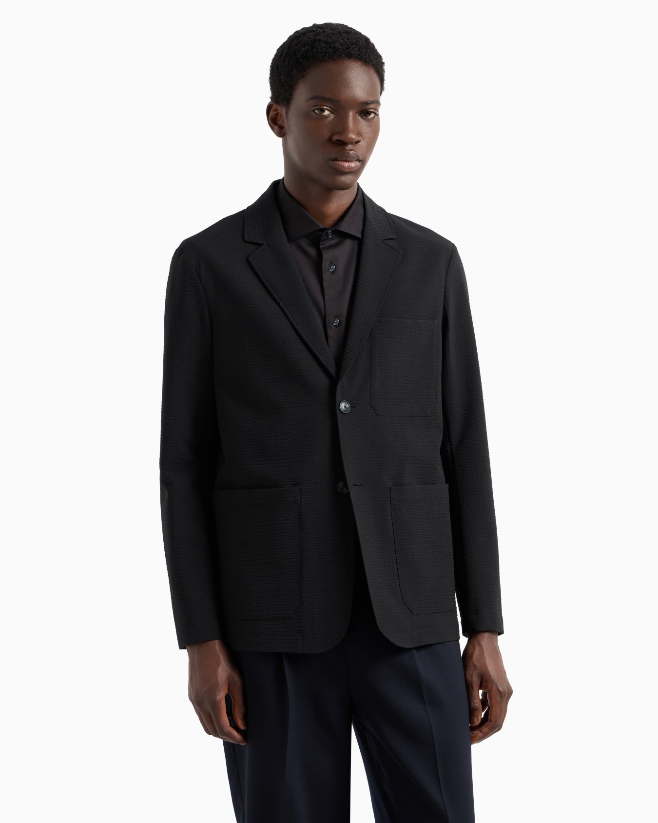 Veste à simple boutonnage en tissu seersucker technique Diapositive 1