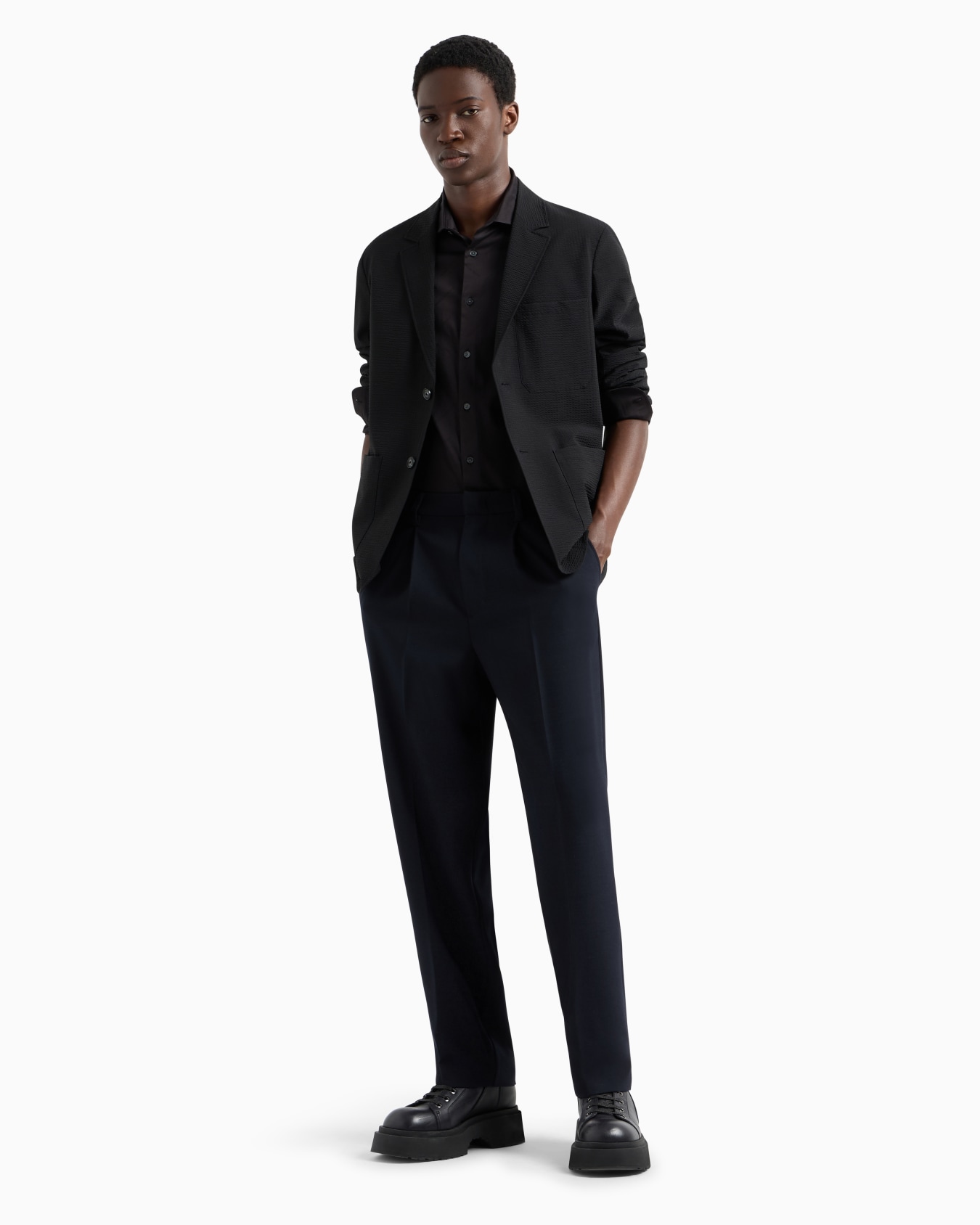 Veste à simple boutonnage en tissu seersucker technique Diapositive 3