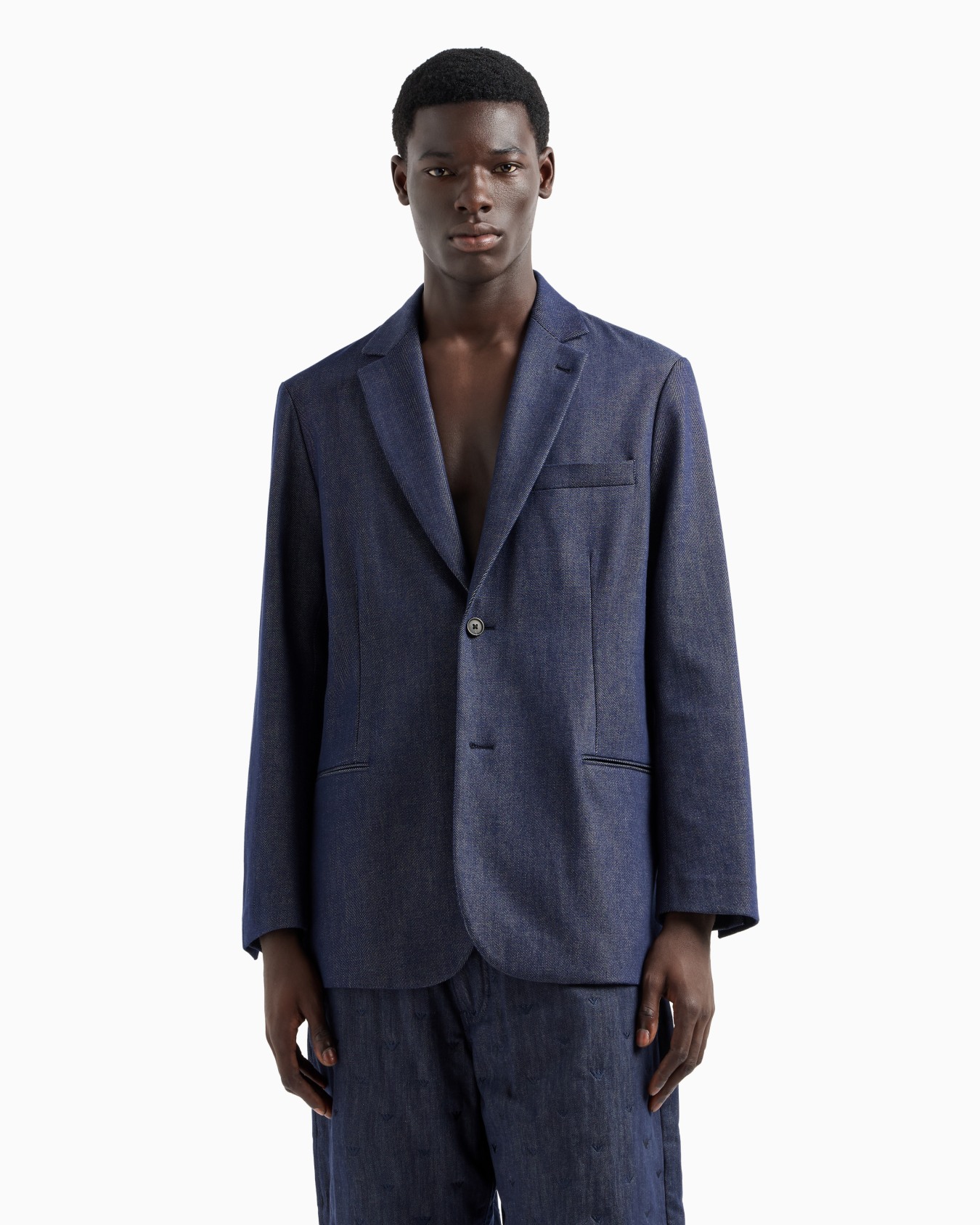 Single-breasted blazer in an ASV Lyocell-blend denim Slide 1