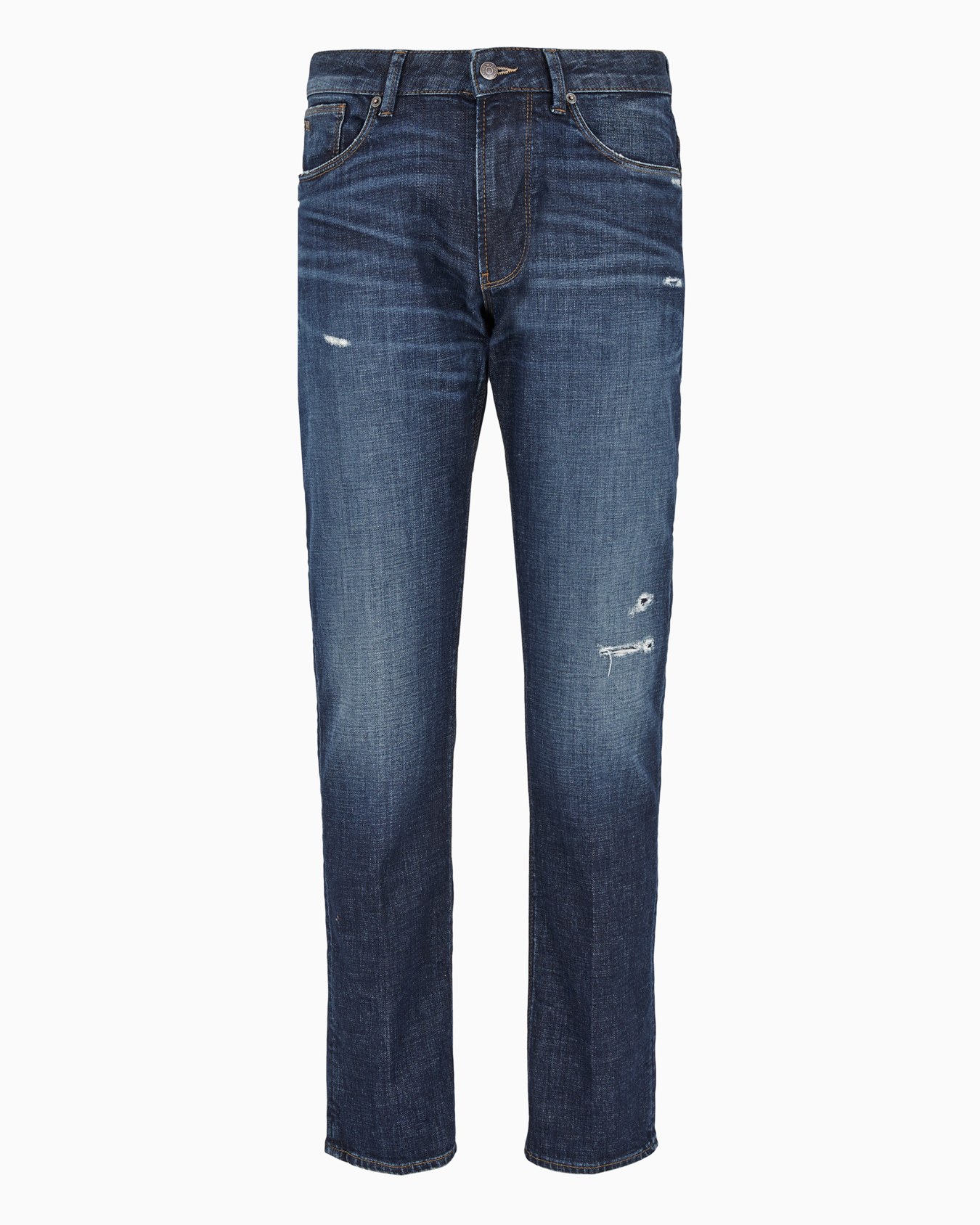 Vaqueros J06 slim fit en denim elástico con lavado a la piedra y roturas Diapositiva 0