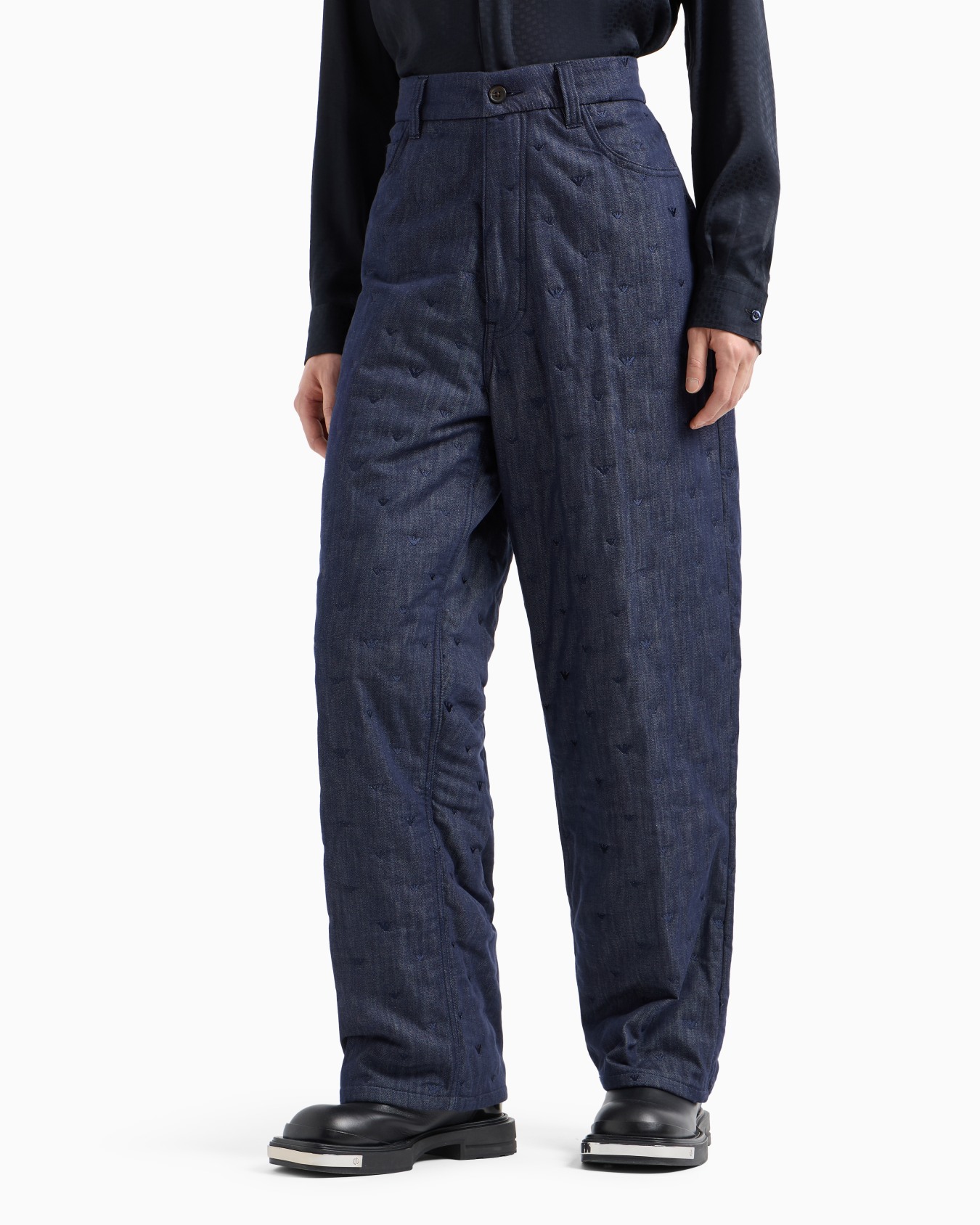 Jean en denim avec broderie micro aigle all over Diapositive 1