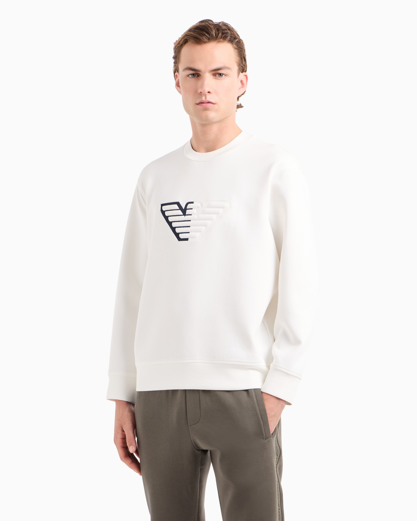 Sudadera de punto doble con maxiáguila en relieve sobre fondo de chevrón Diapositiva 1