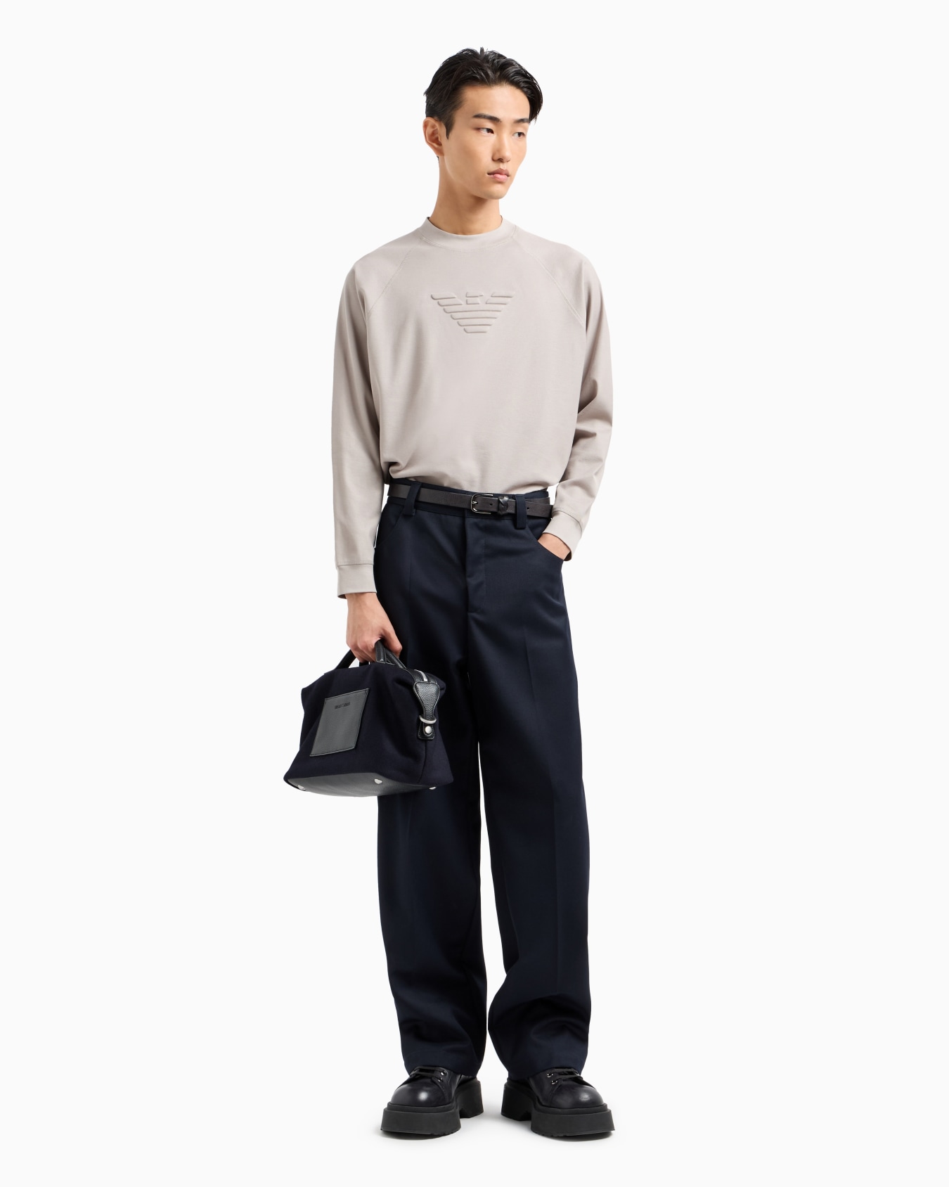 Piqué jersey sweatshirt with embossed domed eagle Slide 2