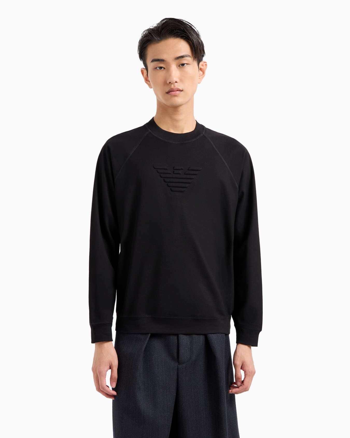 Piqué jersey sweatshirt with embossed domed eagle Slide 1
