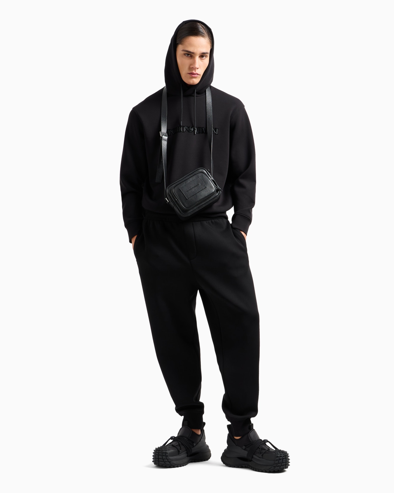 Double-jersey hooded sweatshirt with flocked logo Slide 4