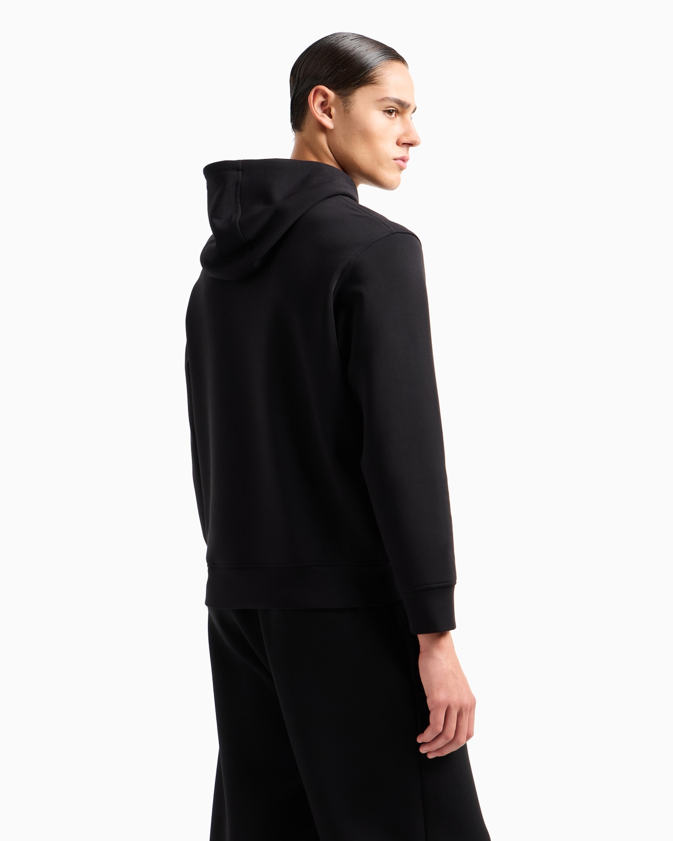 Double-jersey hooded sweatshirt with flocked logo Slide 3