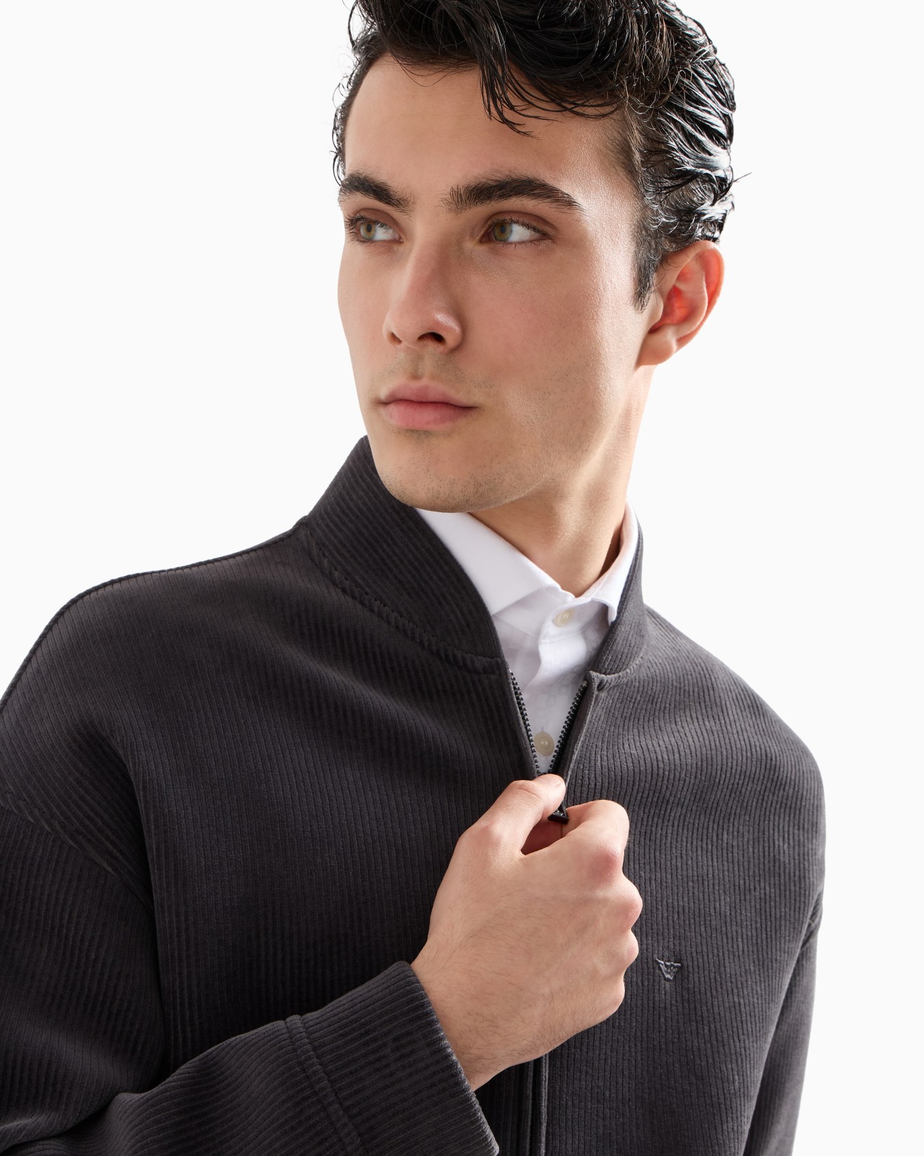 Ribbed velour zip-up sweatshirt Slide 4