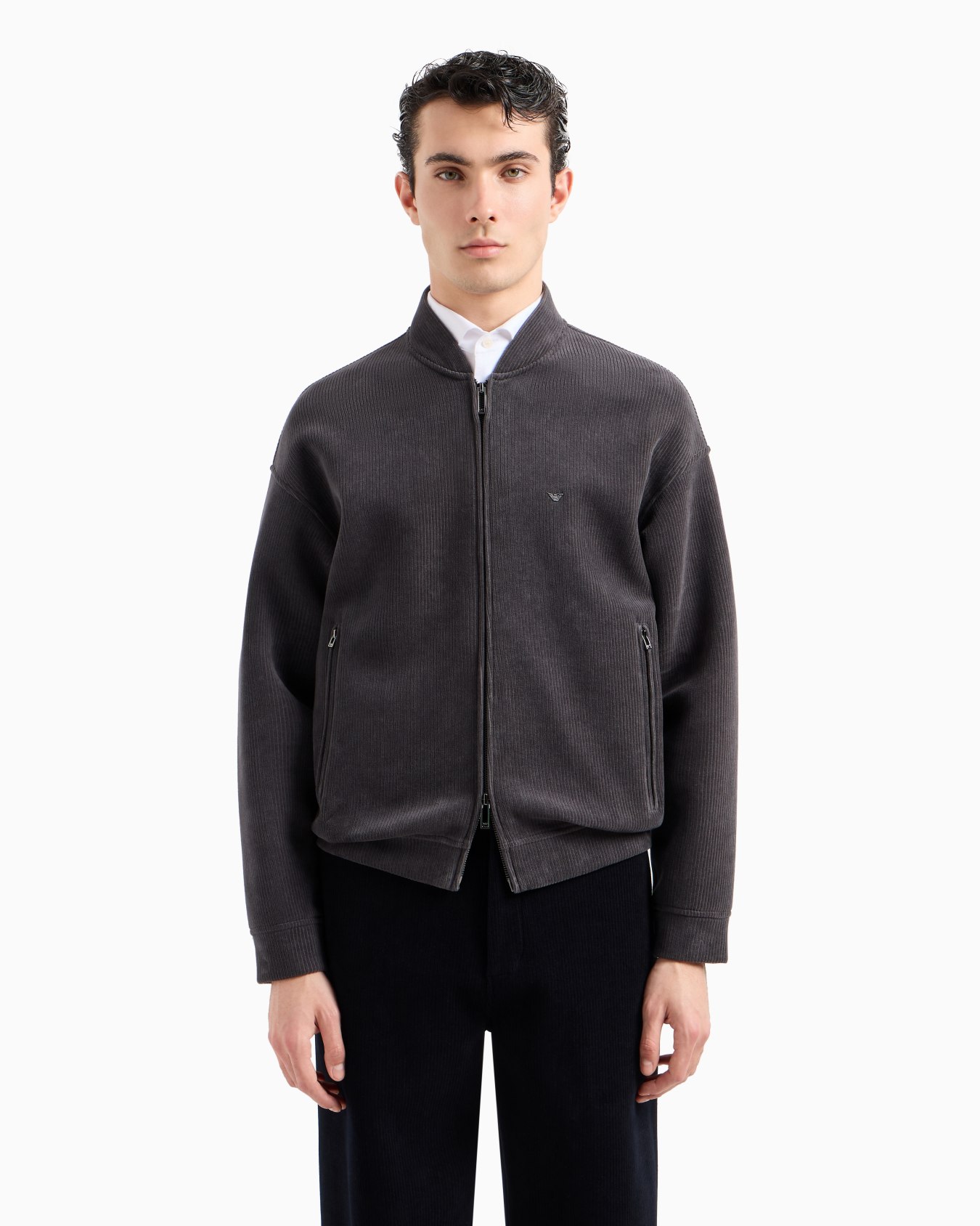 Ribbed velour zip-up sweatshirt Slide 1