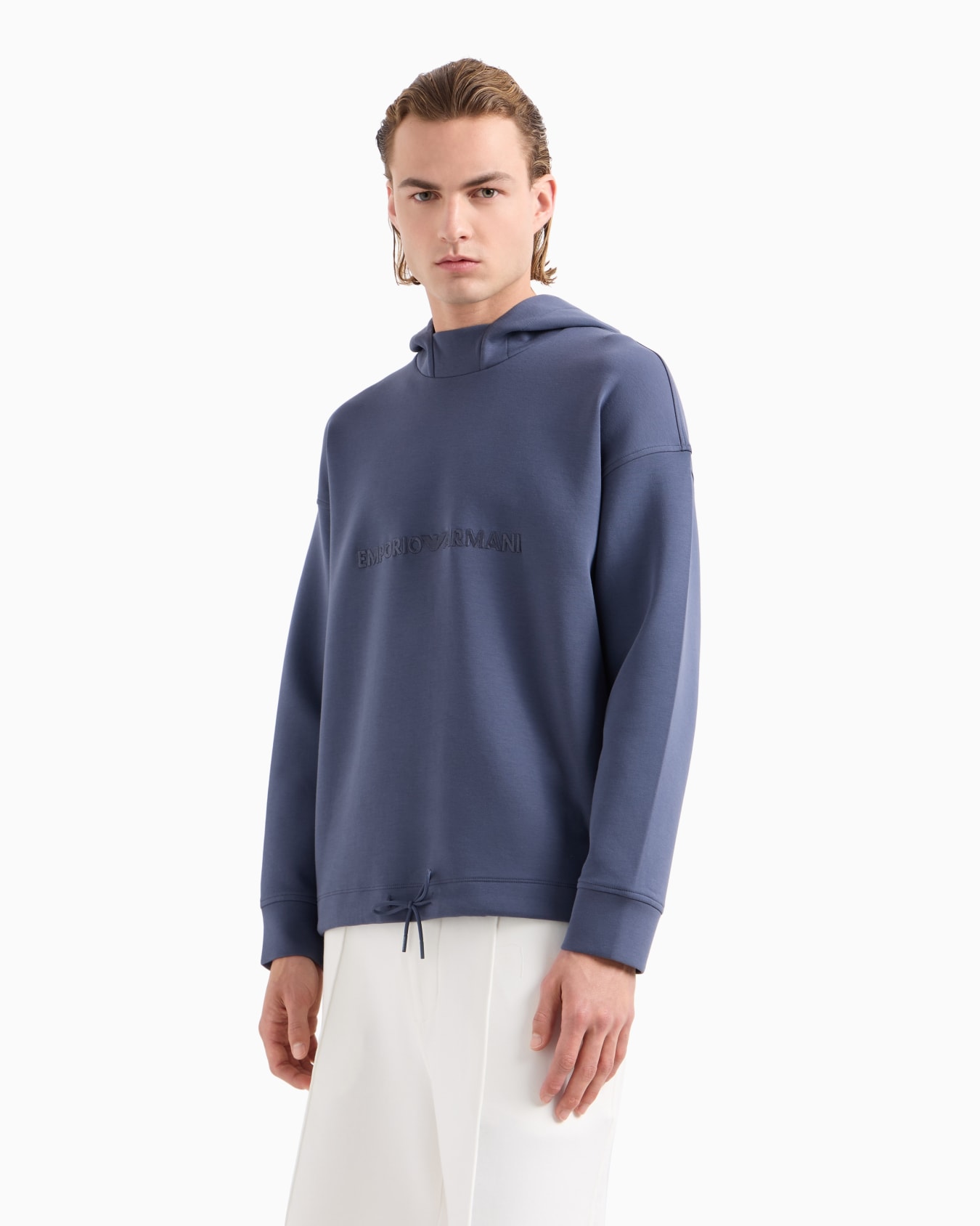 Double-jersey hooded sweatshirt with embossed logo embroidery Slide 1