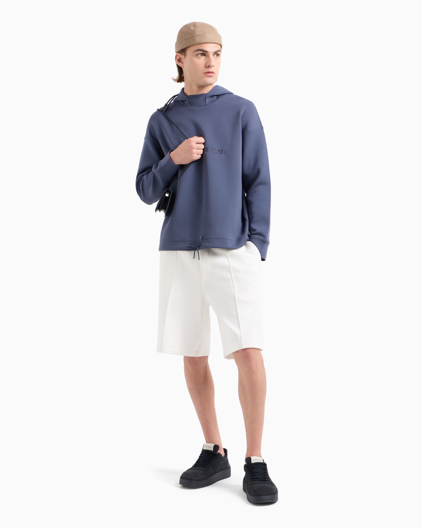 Double-jersey hooded sweatshirt with embossed logo embroidery Slide 3