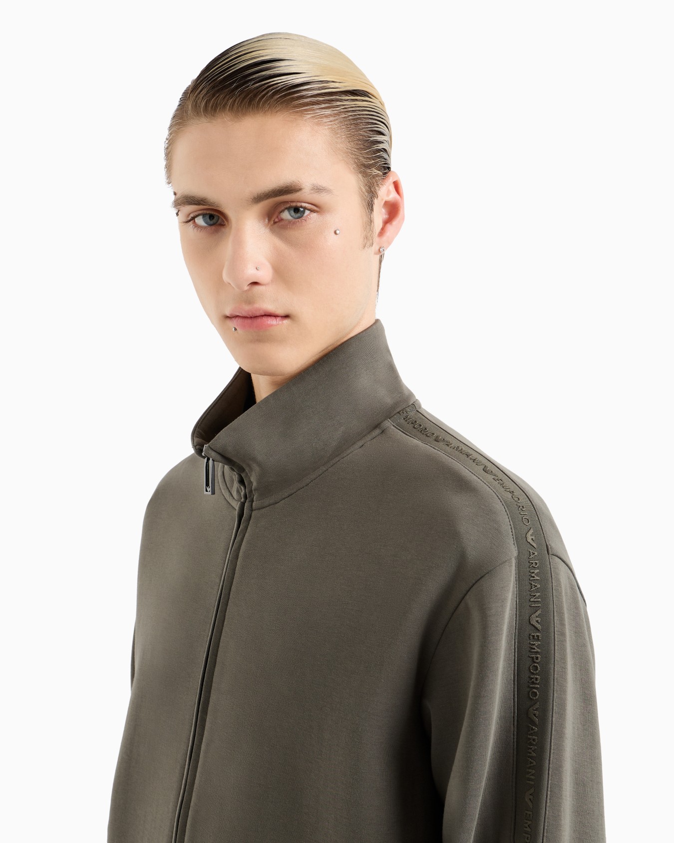 Double-jersey full-zip sweatshirt with embossed logo lettering tape Slide 4