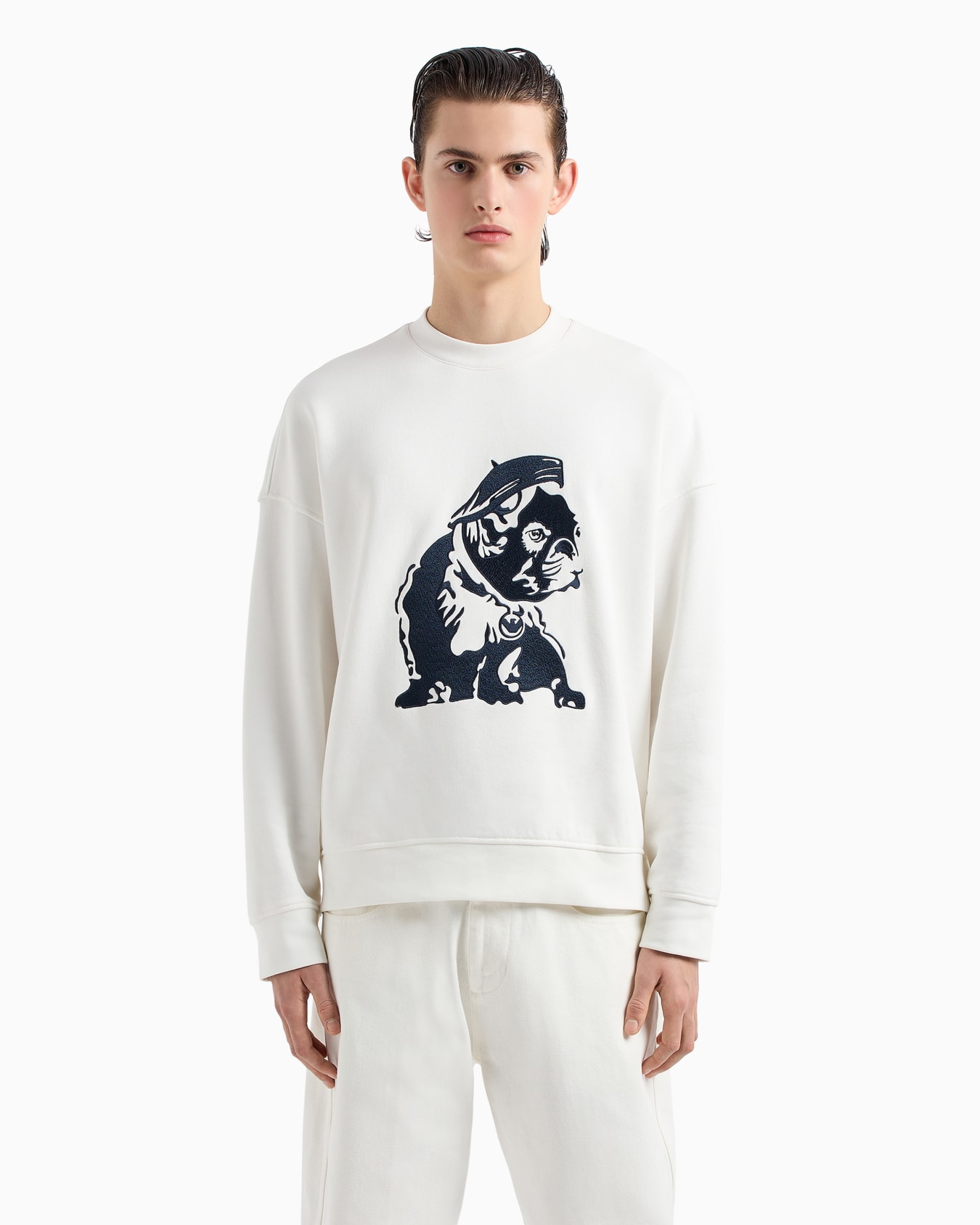Oversized sweatshirt in French terry jersey with oversized French bulldog embroidery Slide 2