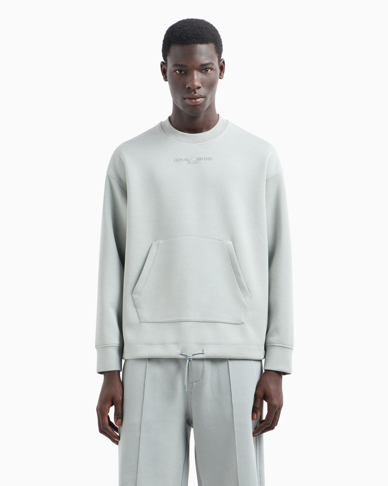 Modal-blend jersey sweatshirt with logo embroidery and a pouch pocket Slide 1