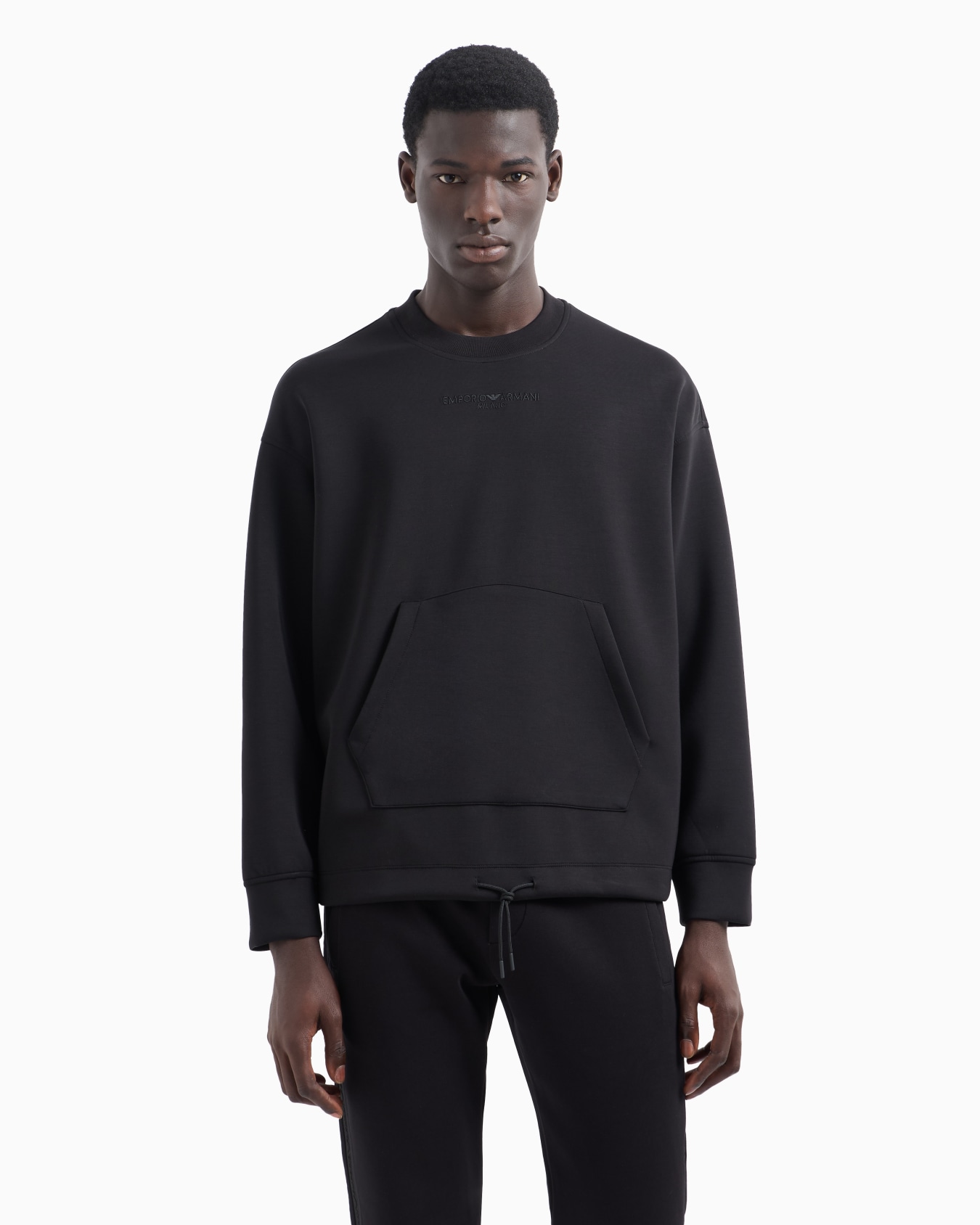 Modal-blend jersey sweatshirt with logo embroidery and a pouch pocket Slide 1