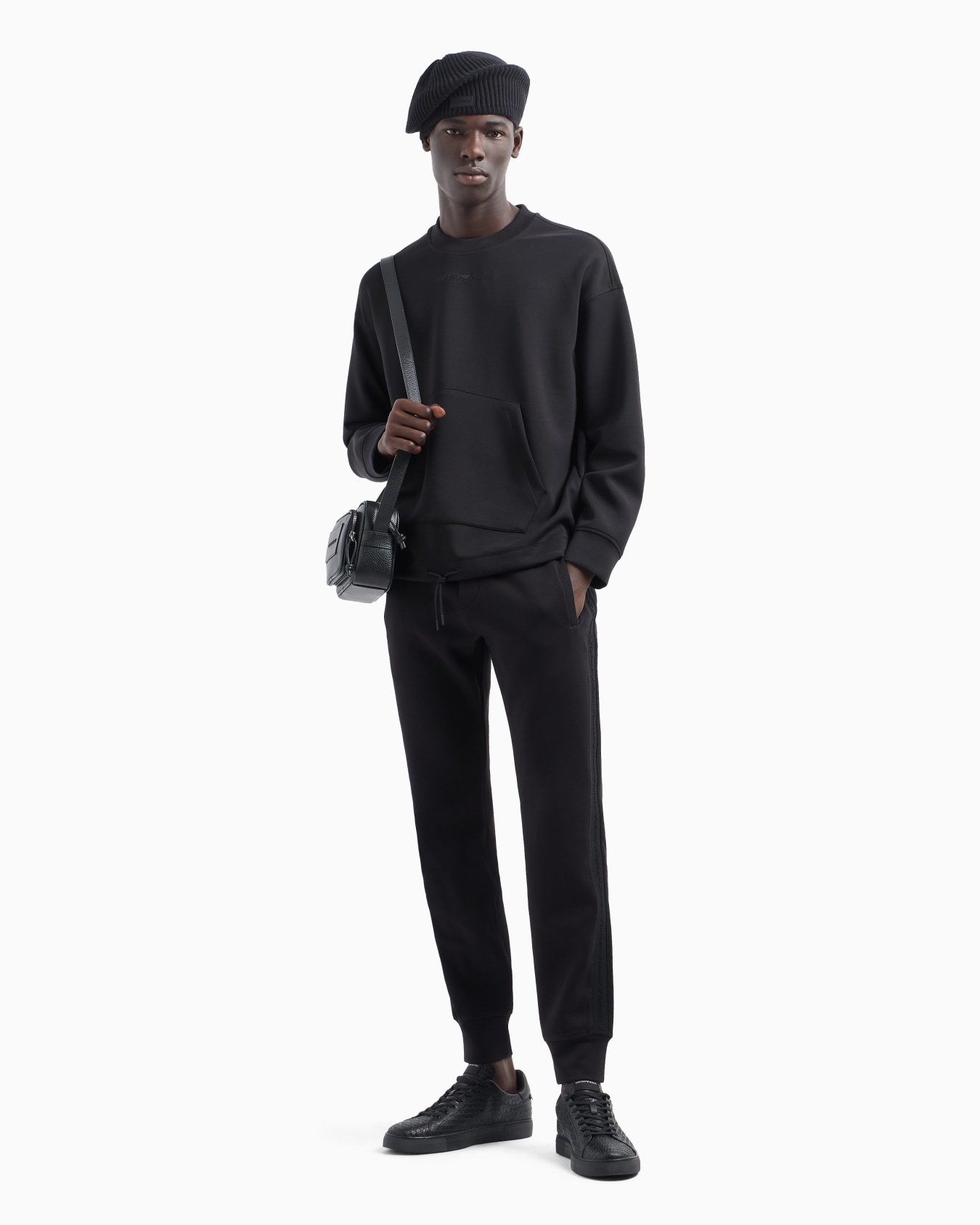 Modal-blend jersey sweatshirt with logo embroidery and a pouch pocket Slide 3