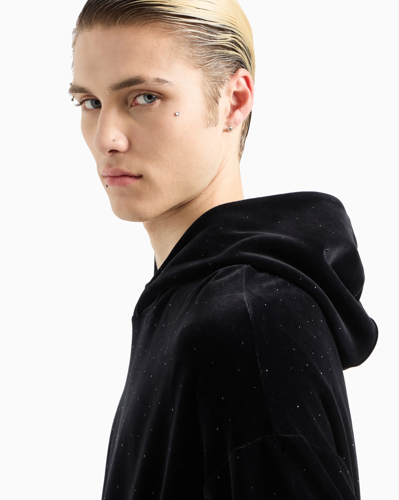 Clubwear chenille hooded sweatshirt with all-over rhinestones Slide 4