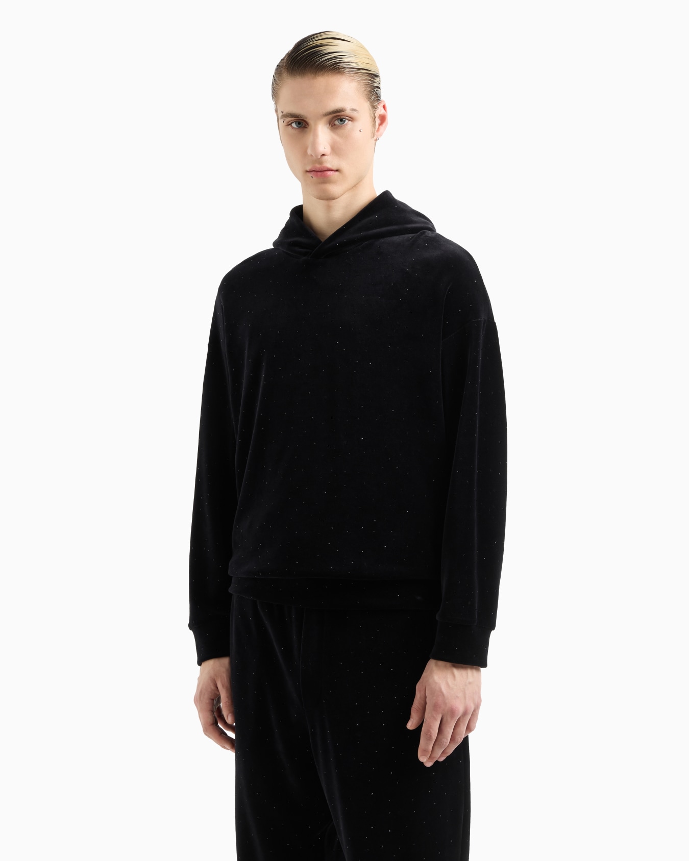 Clubwear chenille hooded sweatshirt with all-over rhinestones Slide 1