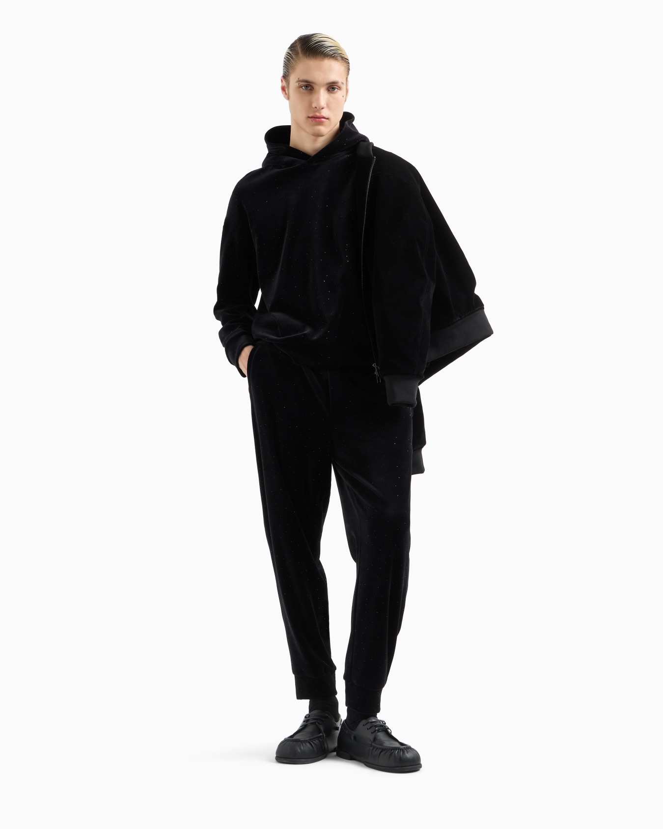 Clubwear chenille hooded sweatshirt with all-over rhinestones Slide 3