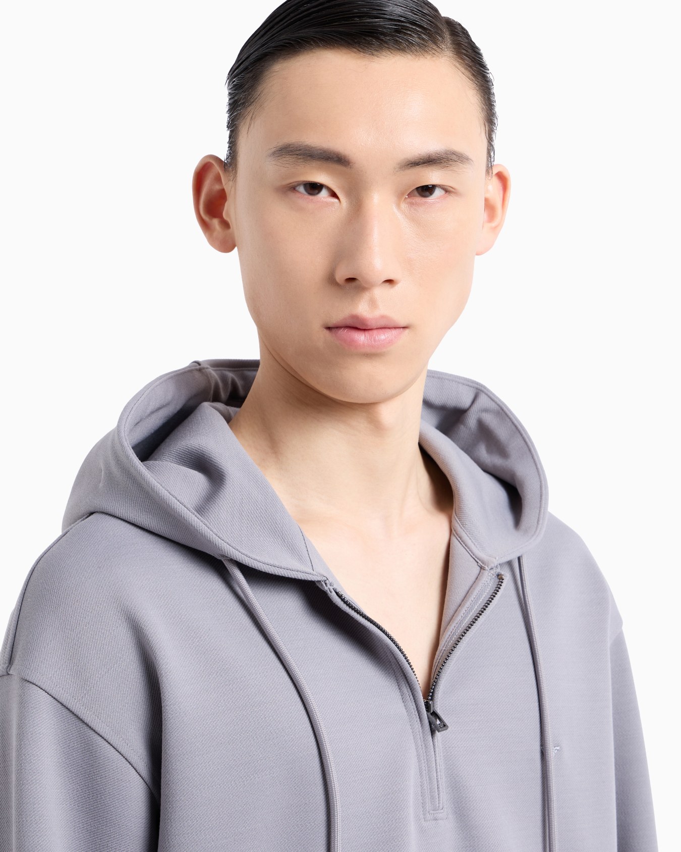 Sweat-shirt à capuche avec fermeture partiellement zippée en jersey de laine mélangée Diapositive 4