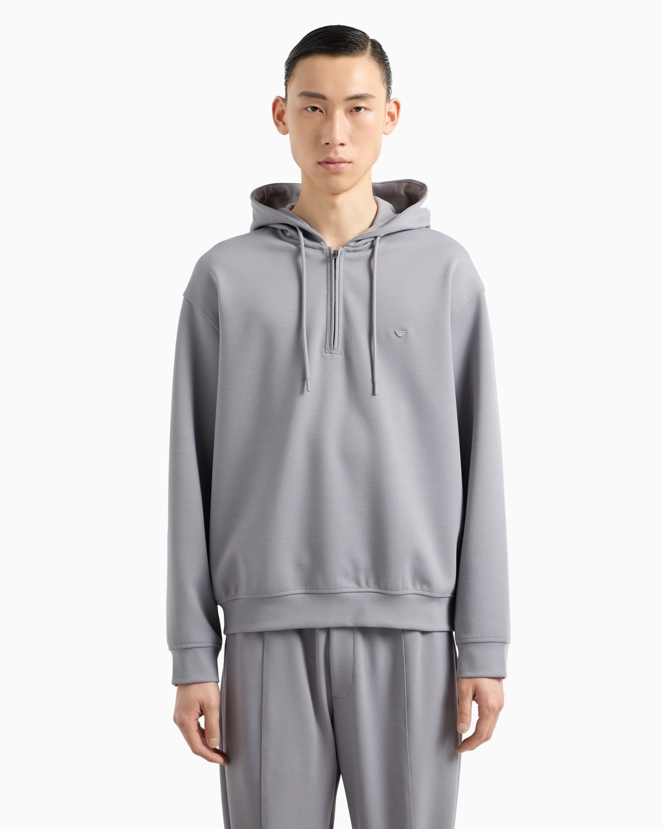 Sweat-shirt à capuche avec fermeture partiellement zippée en jersey de laine mélangée Diapositive 1