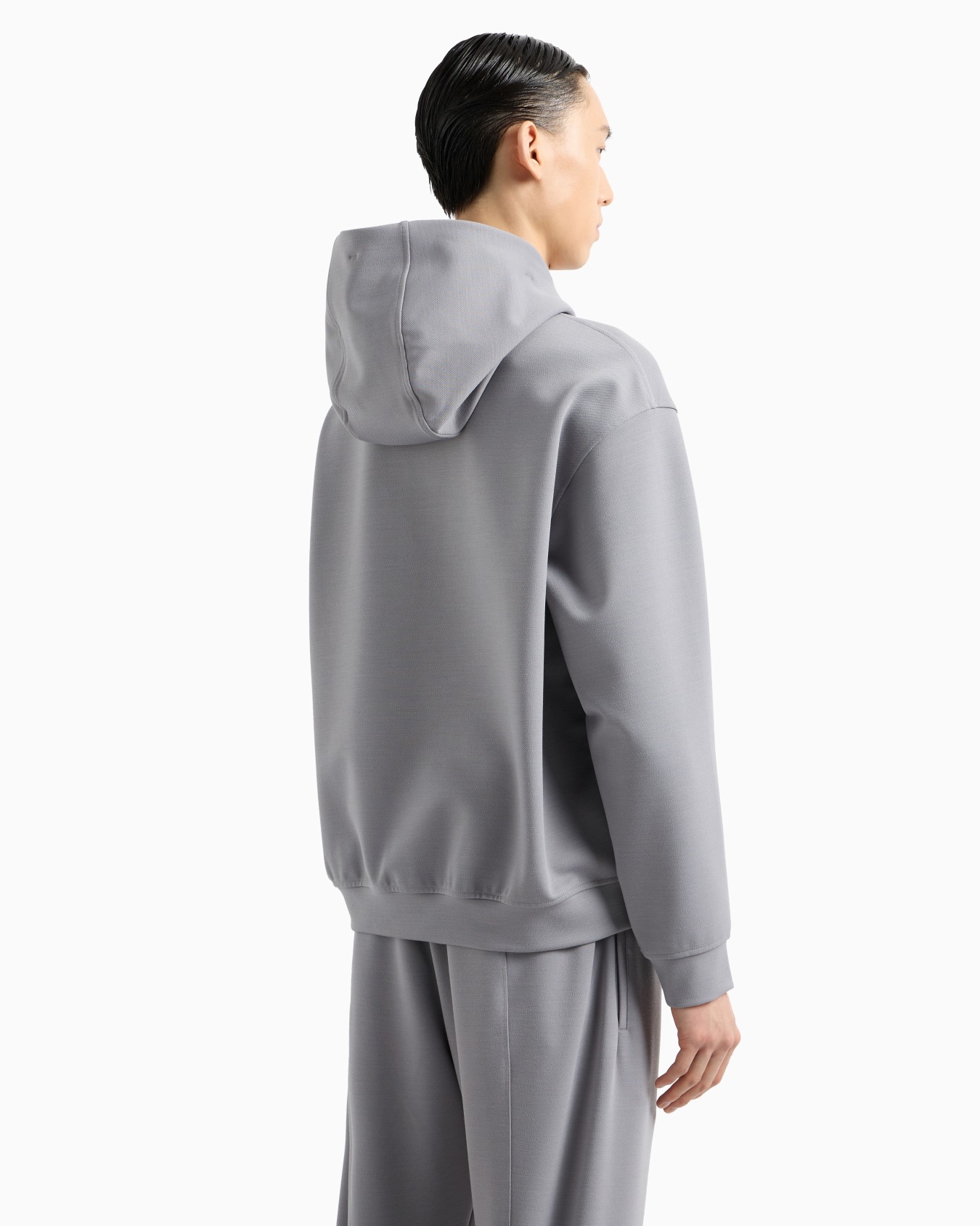 Sweat-shirt à capuche avec fermeture partiellement zippée en jersey de laine mélangée Diapositive 2
