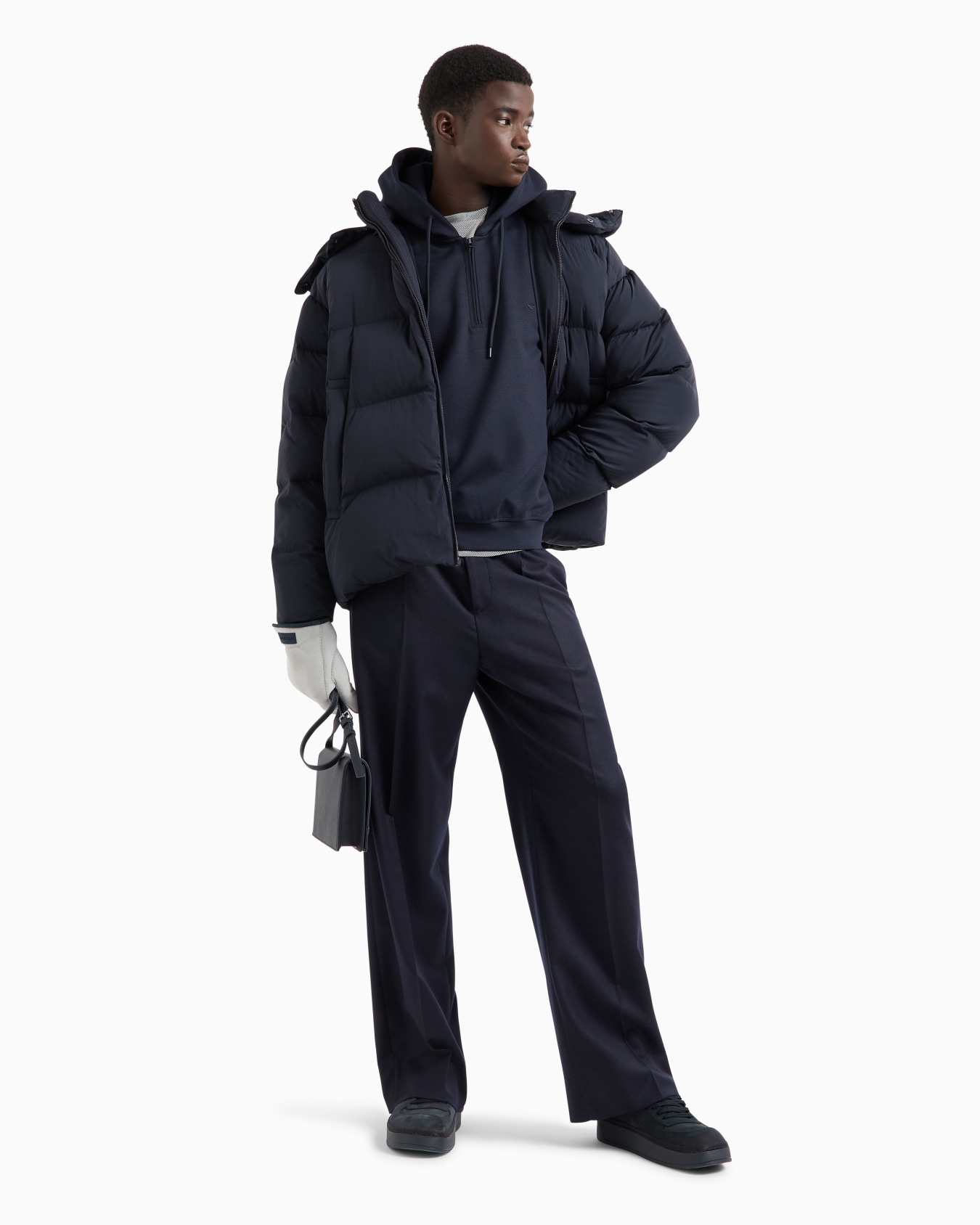 Hooded sweatshirt with partial zip, in a wool-blend jersey Slide 3