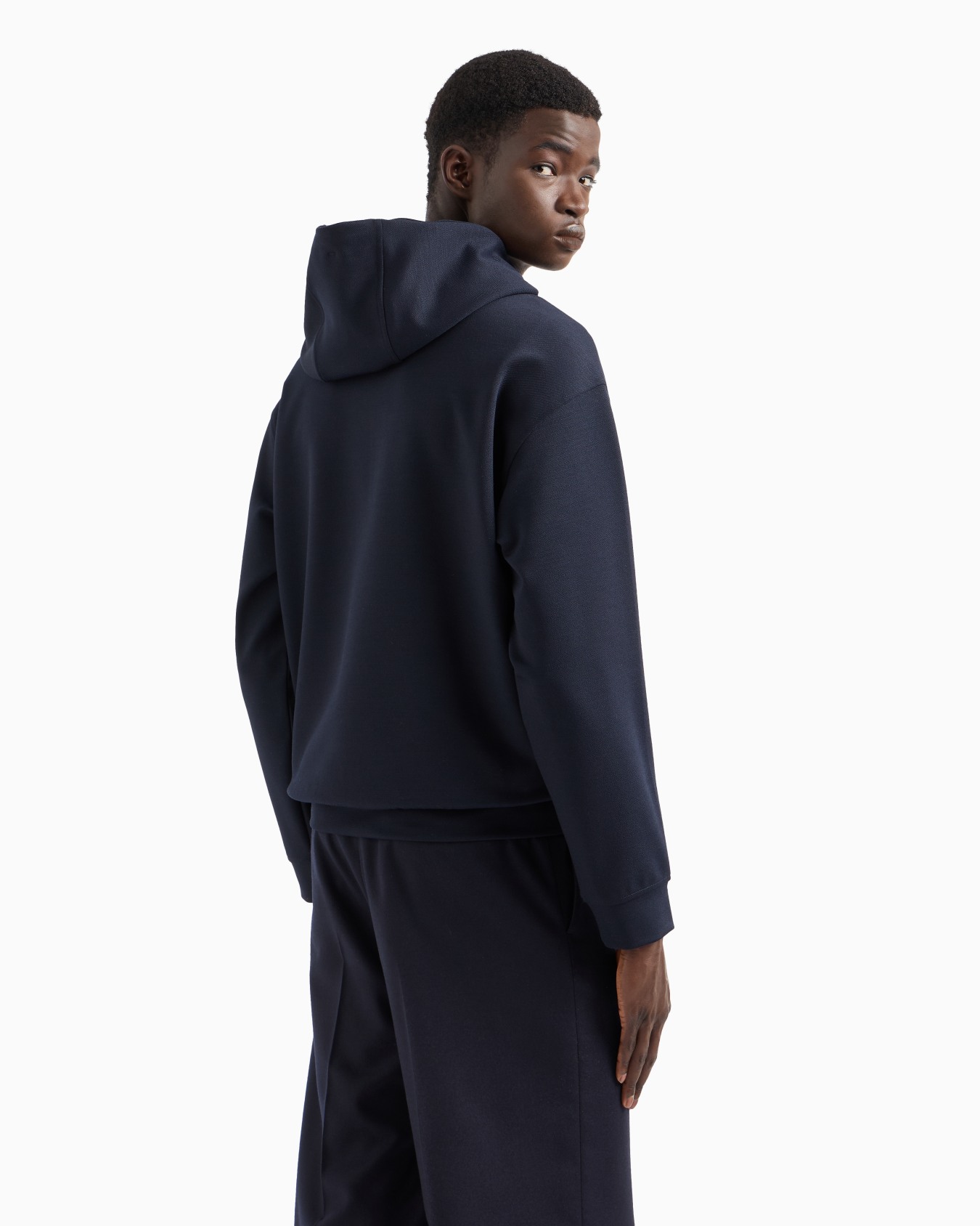 Hooded sweatshirt with partial zip, in a wool-blend jersey Slide 2