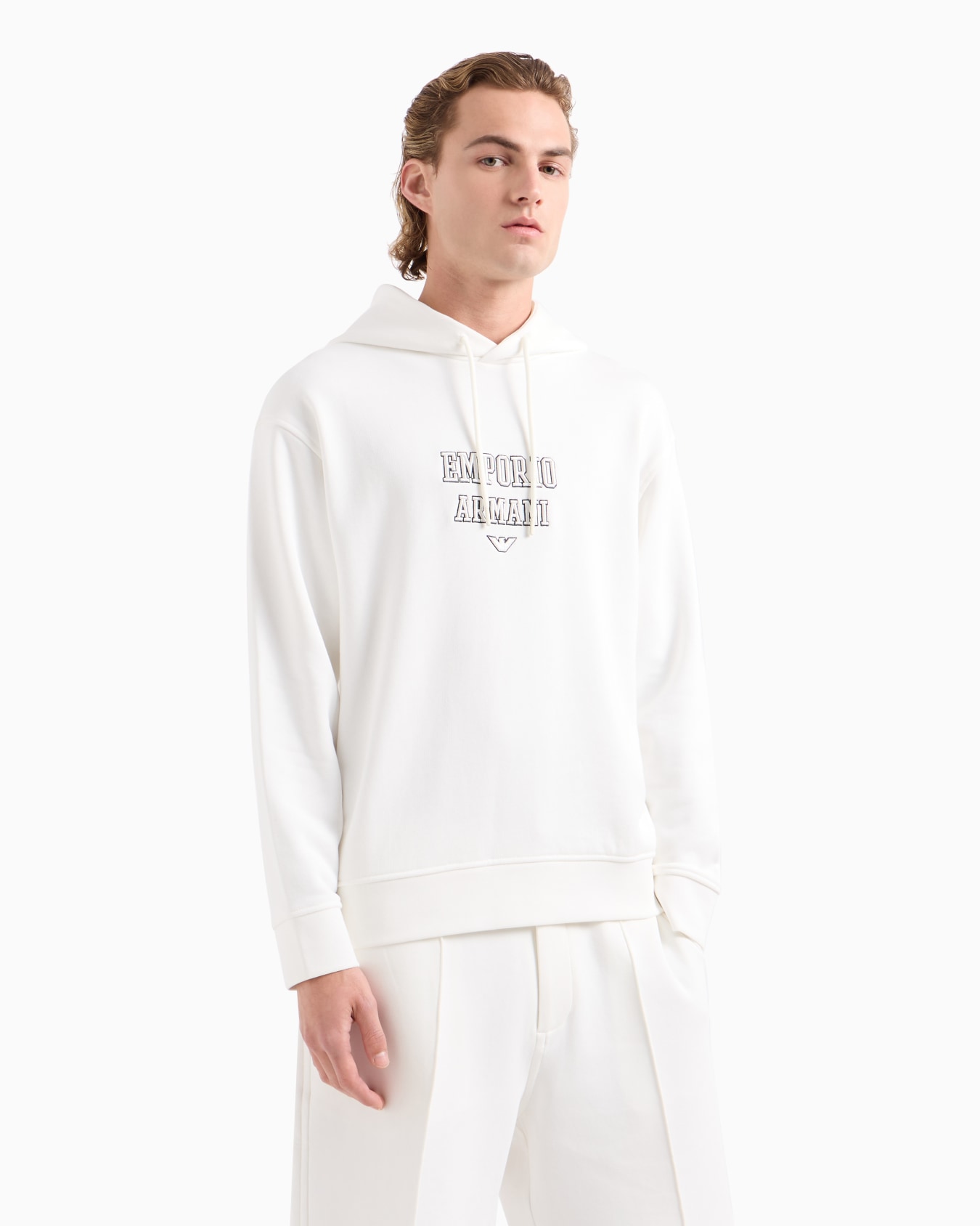 Hooded jersey sweatshirt with embossed domed logo Slide 1