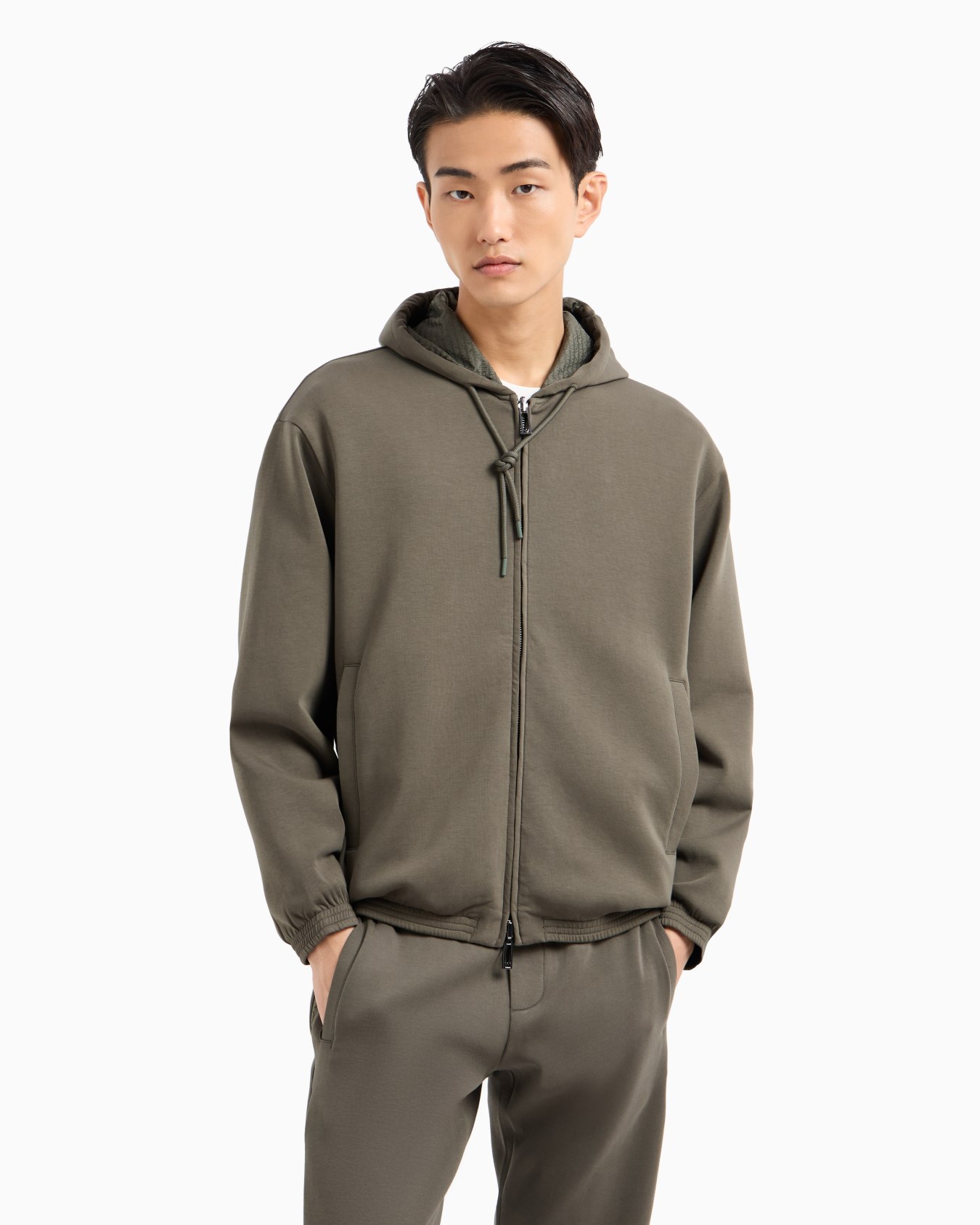 Reversible hooded zip-up sweatshirt in double jersey Slide 1