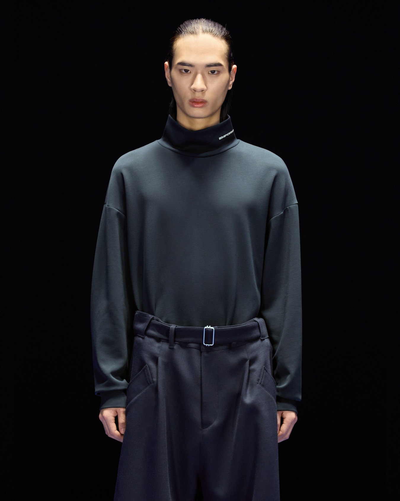 ASV Black Blue capsule collection comfort-fit mock-neck jumper in modal-blend jersey Slide 2