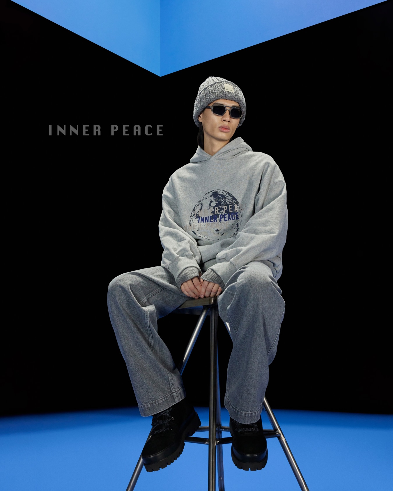ASV Black Blue capsule collection slogan oversize hooded sweatshirt in organic jersey Slide 6