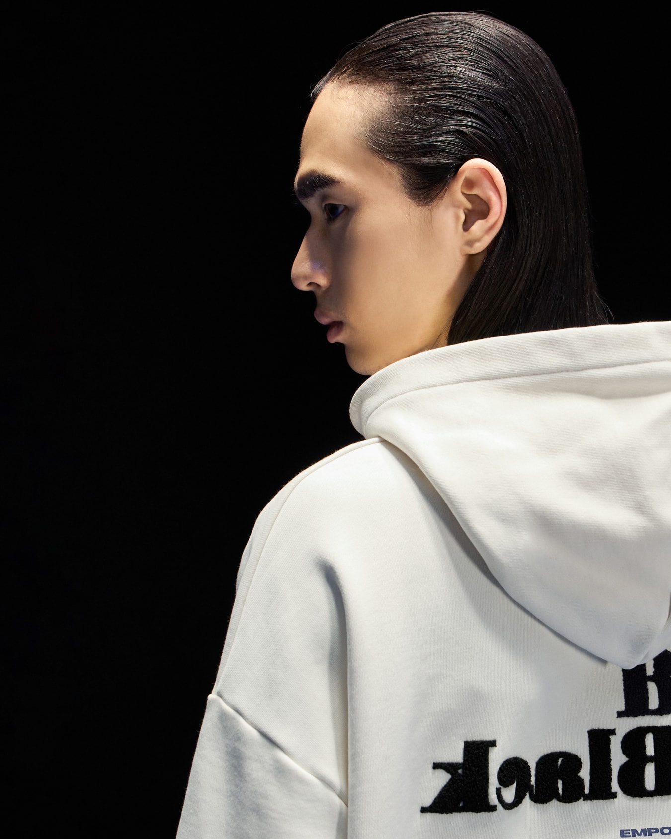 ASV Black Blue capsule collection lettering organic-jersey oversize hooded sweatshirt Slide 4
