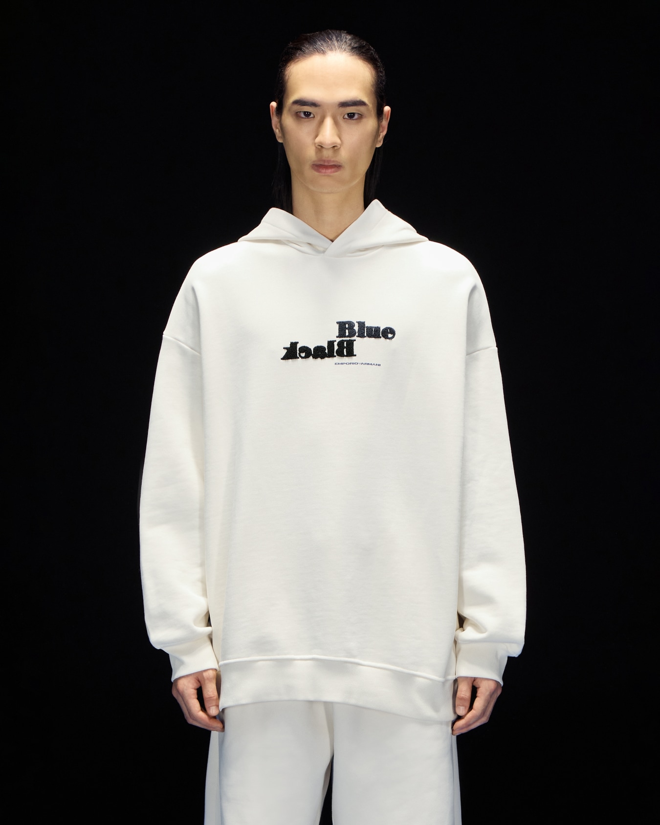 ASV Black Blue capsule collection lettering organic-jersey oversize hooded sweatshirt Slide 1