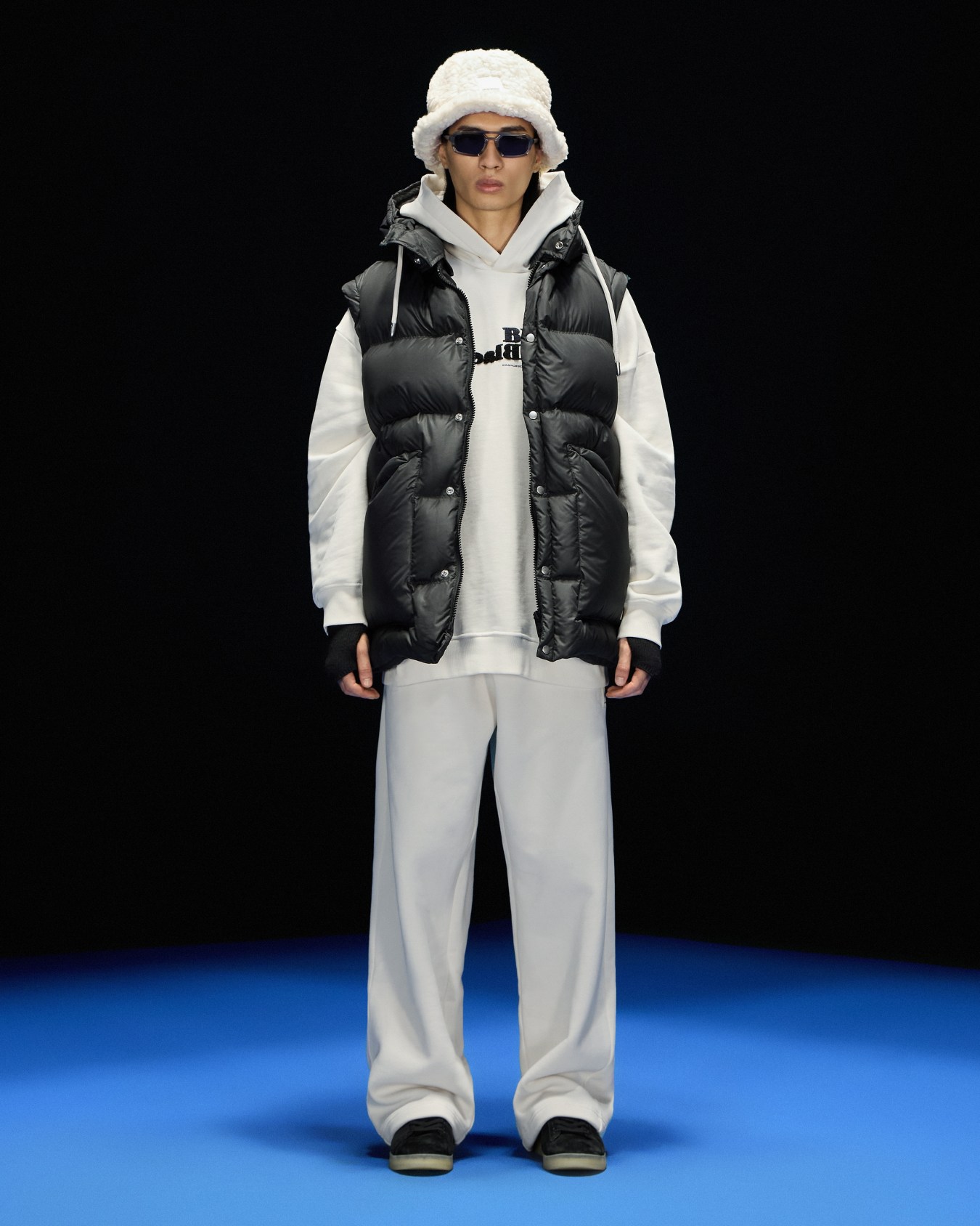ASV Black Blue capsule collection lettering organic-jersey oversize hooded sweatshirt Slide 3