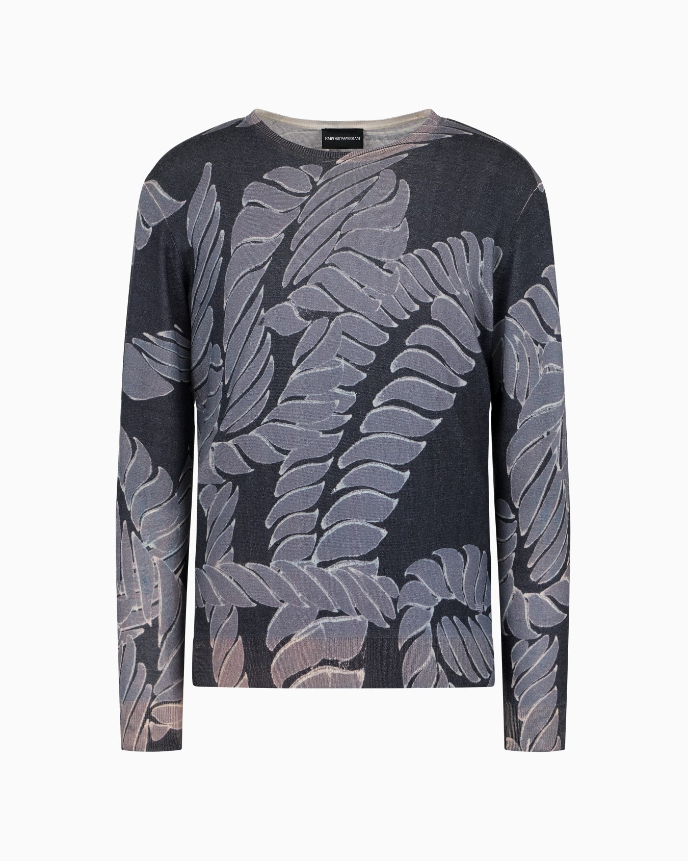 Plain-knit virgin wool jumper with maritime print Slide 0