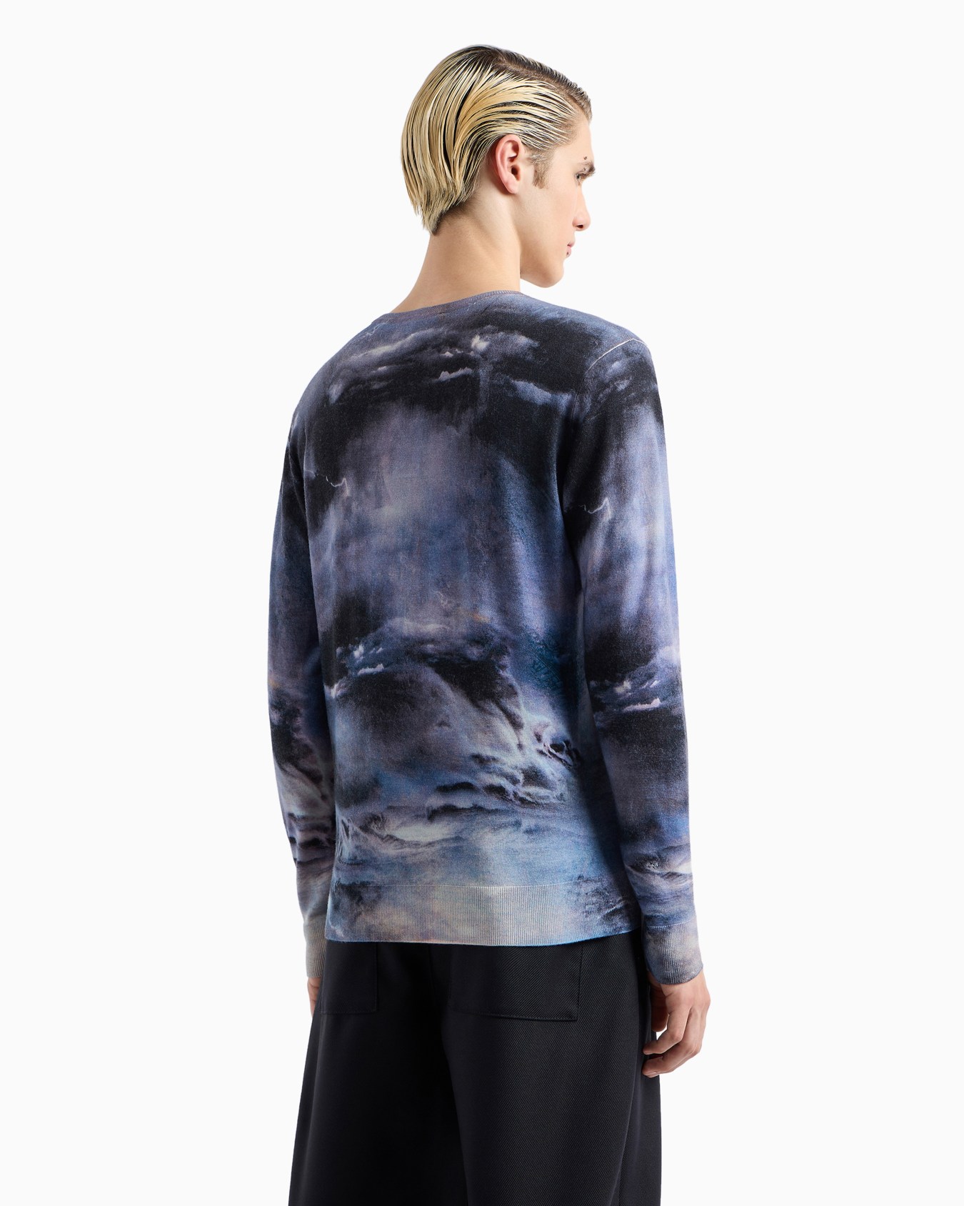 Plain-knit virgin wool jumper with maritime print Slide 3