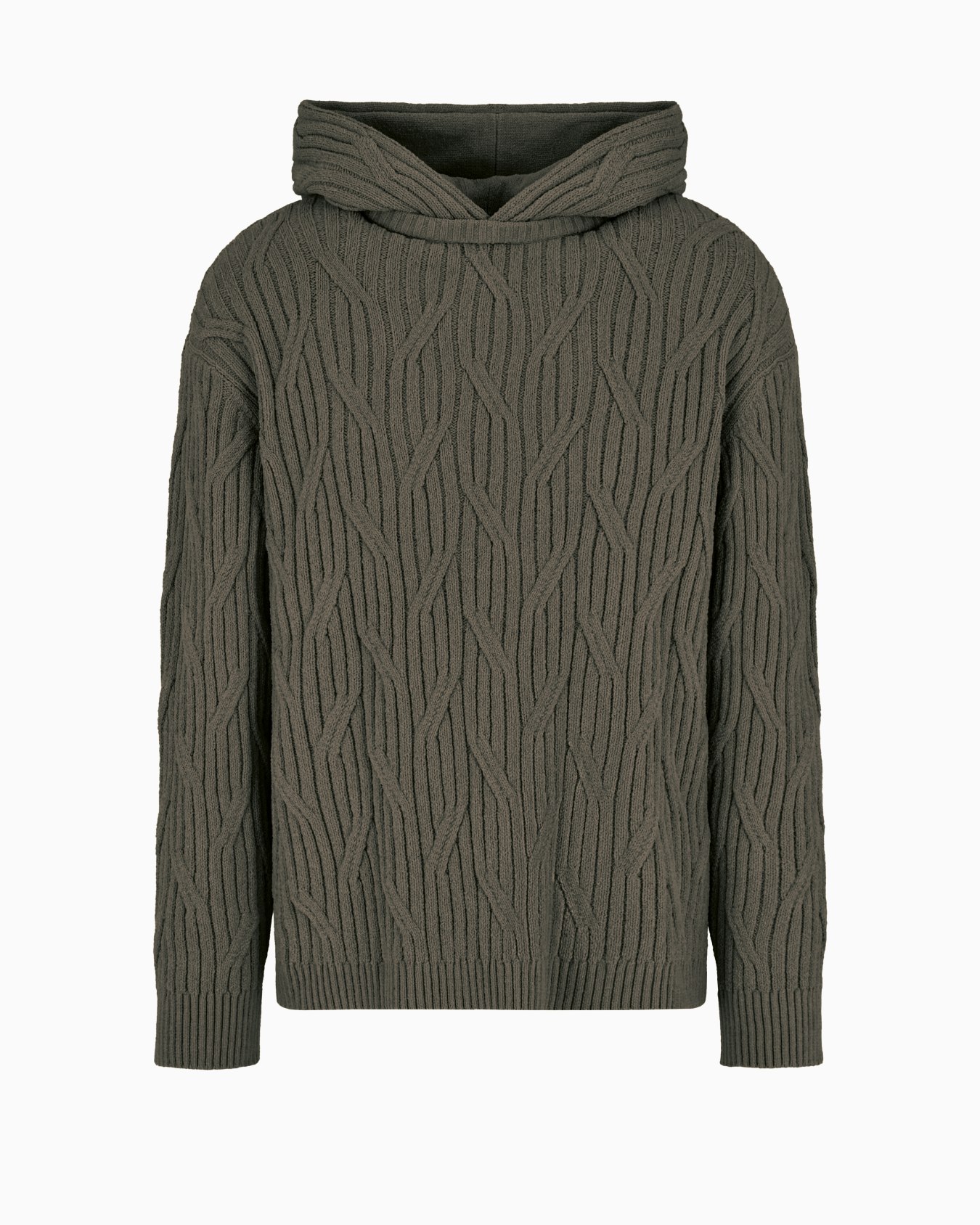Cable-knit hooded jumper Slide 0