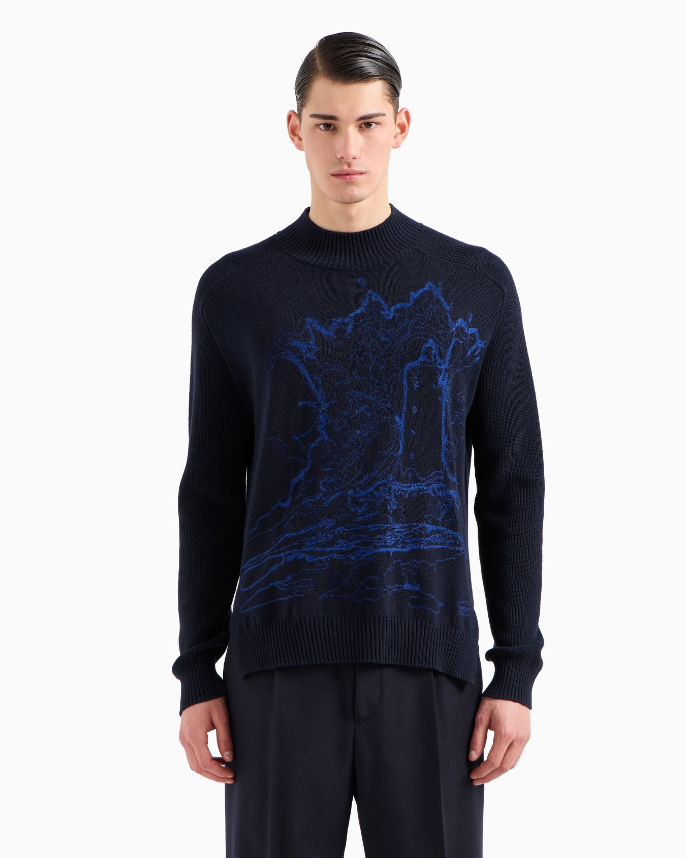 Virgin wool-blend mock-neck jumper with oversized lighthouse embroidery Slide 1
