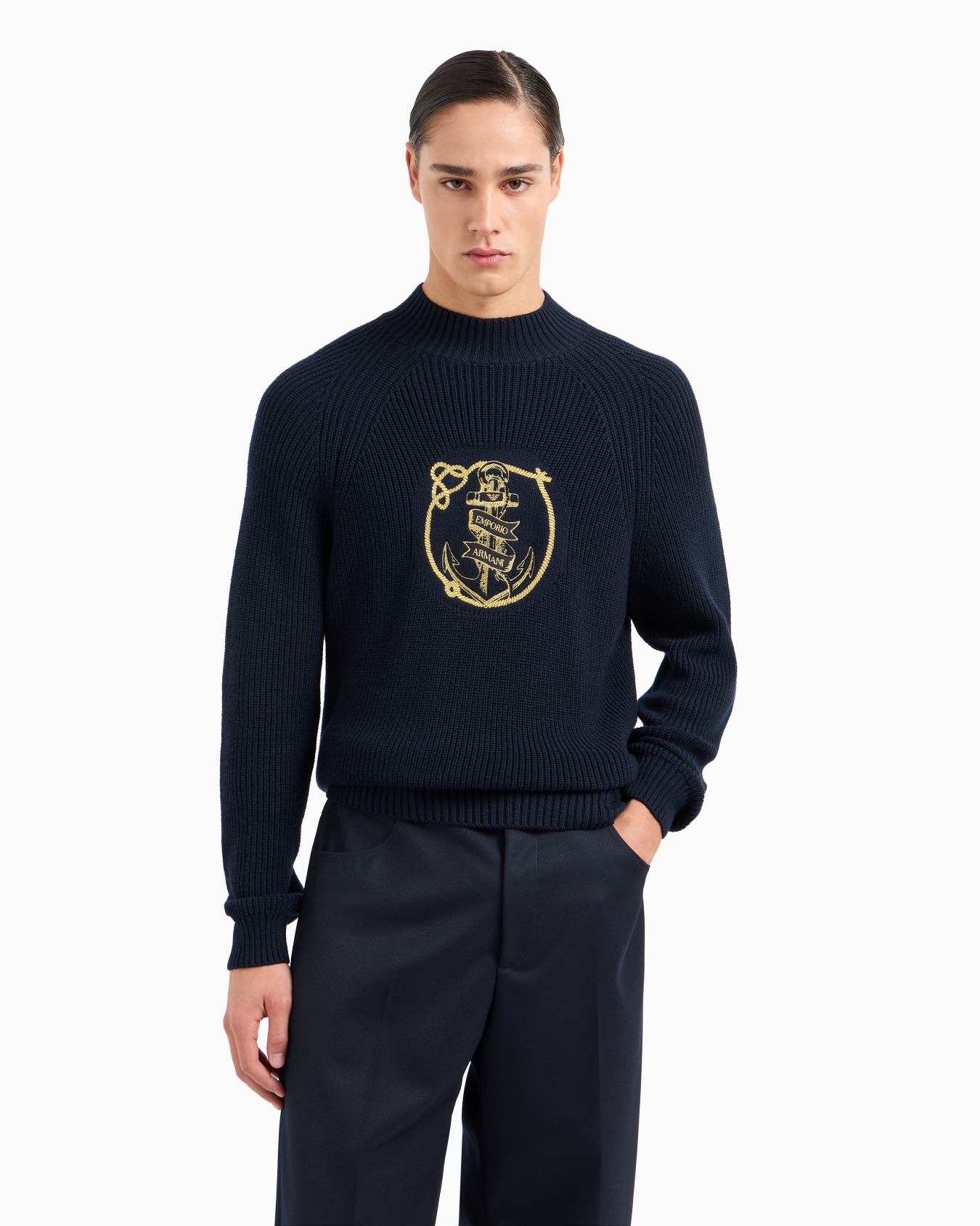 Pull à col roulé en mélange de laine vierge avec broderie ancre et logo Diapositive 2